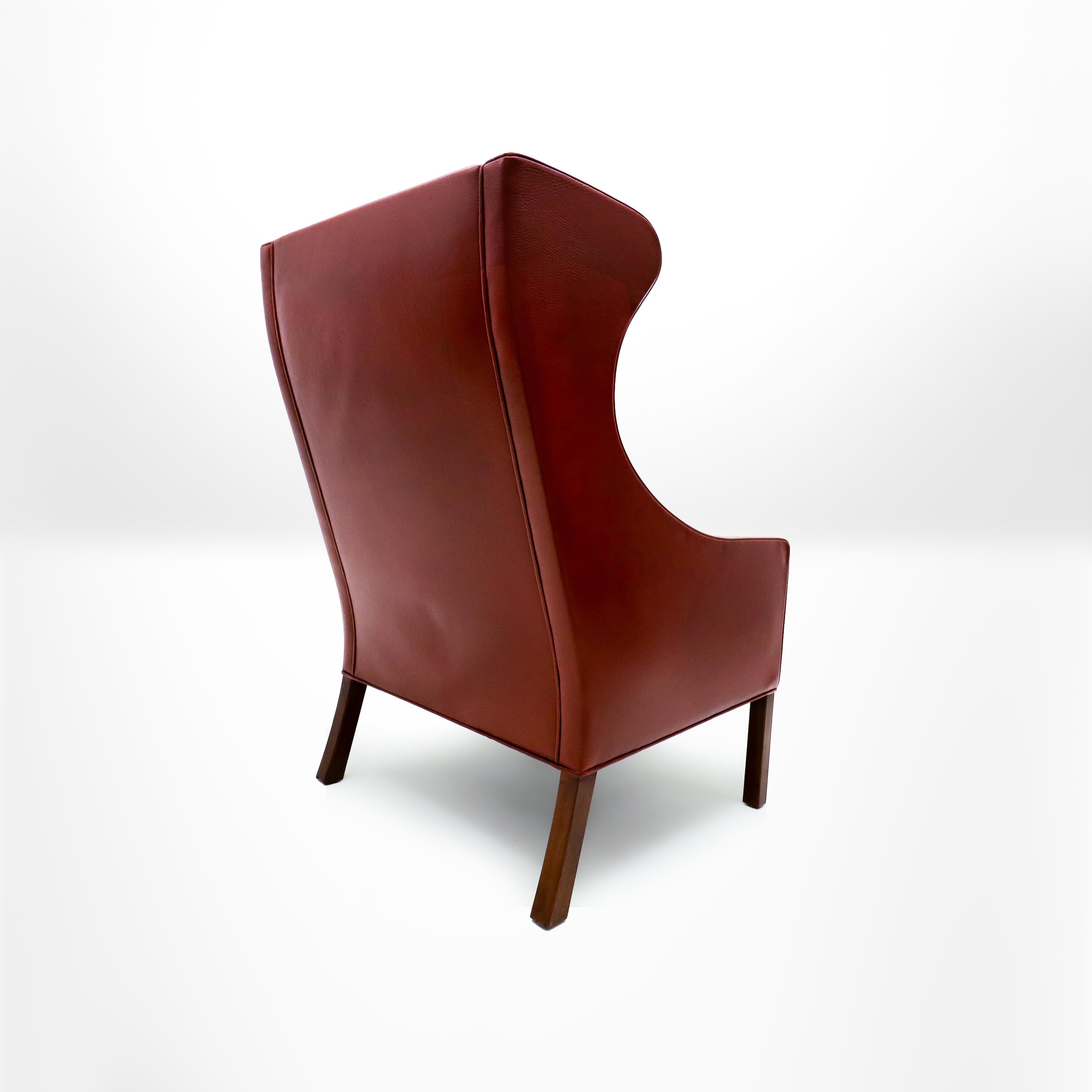 Mid Century Børge Mogensen 2204 Leather Wing Back Armchair for Fredericia For Sale 1