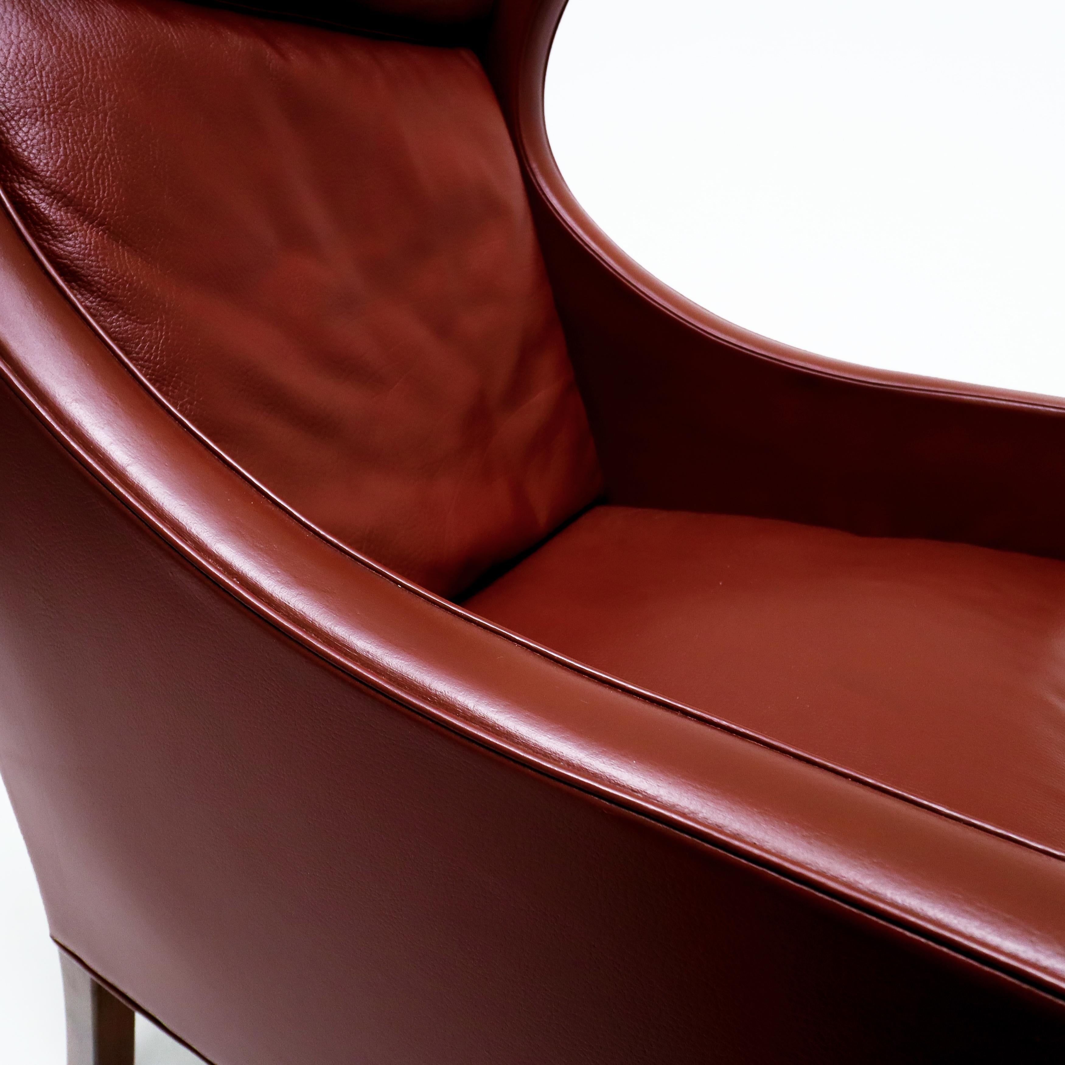 Mid Century Børge Mogensen 2204 Leather Wing Back Armchair for Fredericia For Sale 4