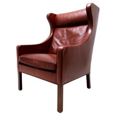 Mid Century Børge Mogensen 2204 Leather Wing Back Armchair for Fredericia