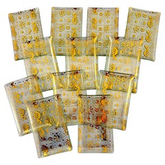 Mid-Century Briard Forbidden Fruit Gold Glass Canapé Trays, set of 12