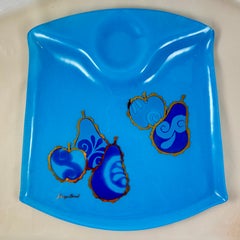 Mid-Century Briard Peacock Blue Pageant Glass Tray, 1964