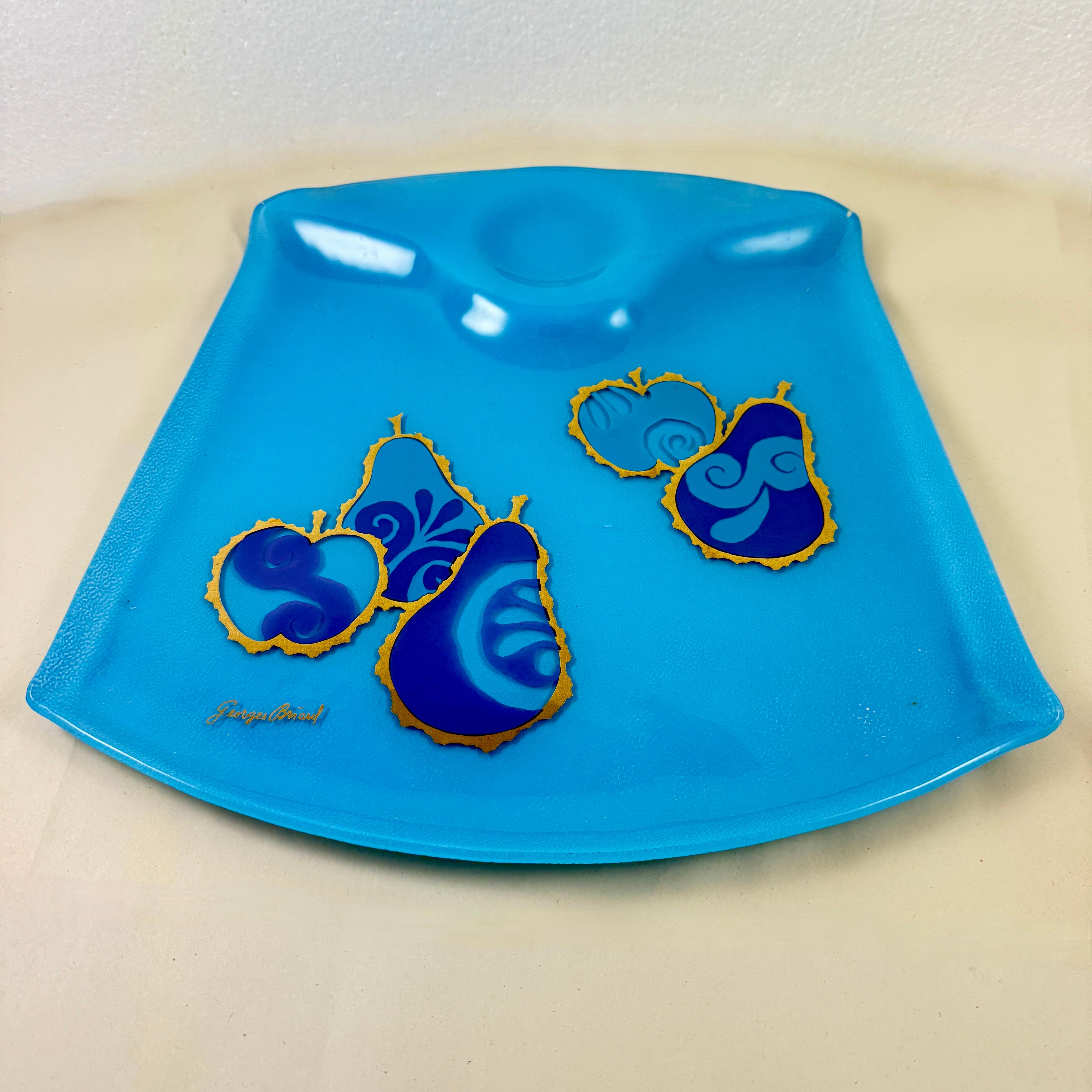Mid-Century Modern Plateau en verre Briard Peacock Blue Pageant du milieu du siècle, 1964 en vente