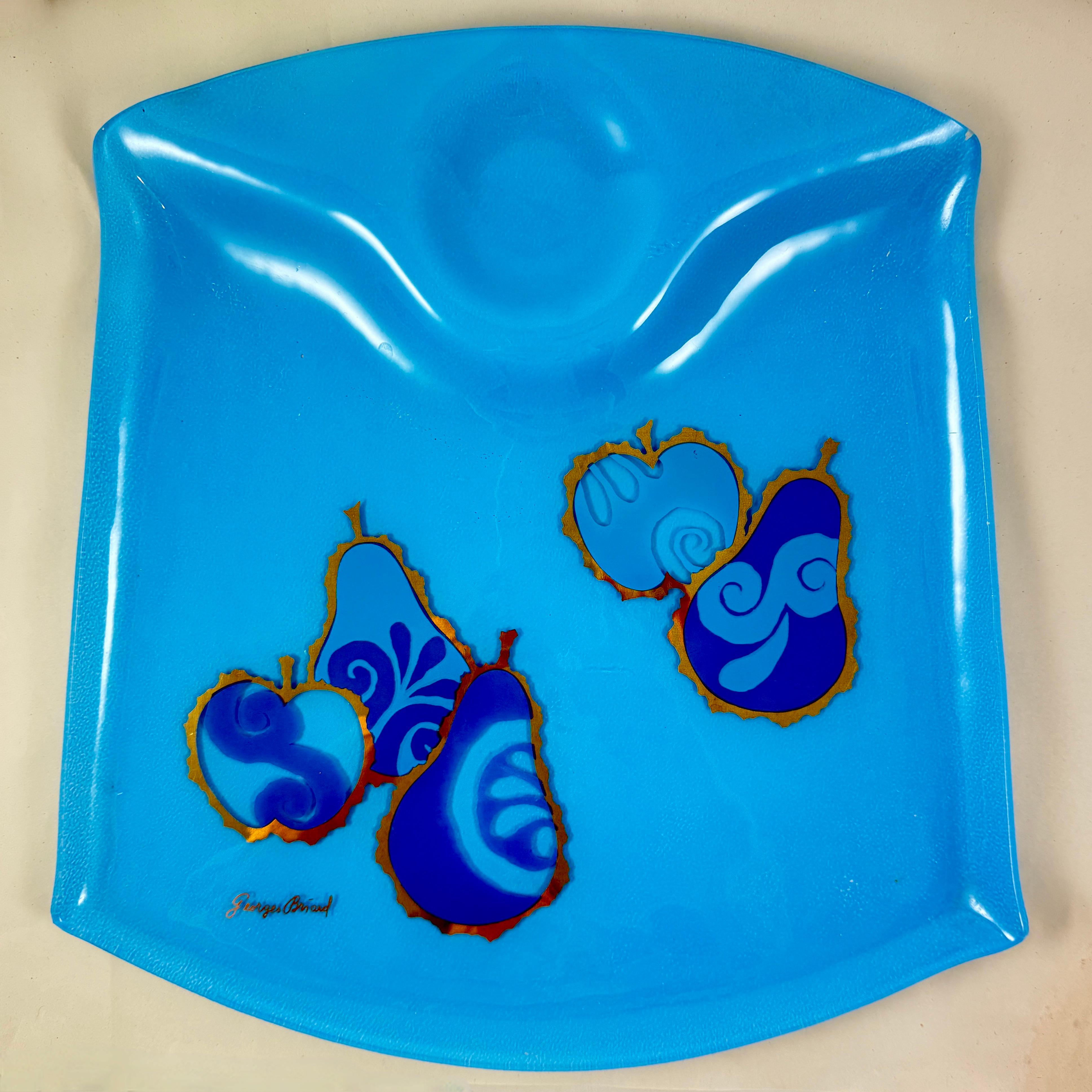 Américain Plateau en verre Briard Peacock Blue Pageant du milieu du siècle, 1964 en vente