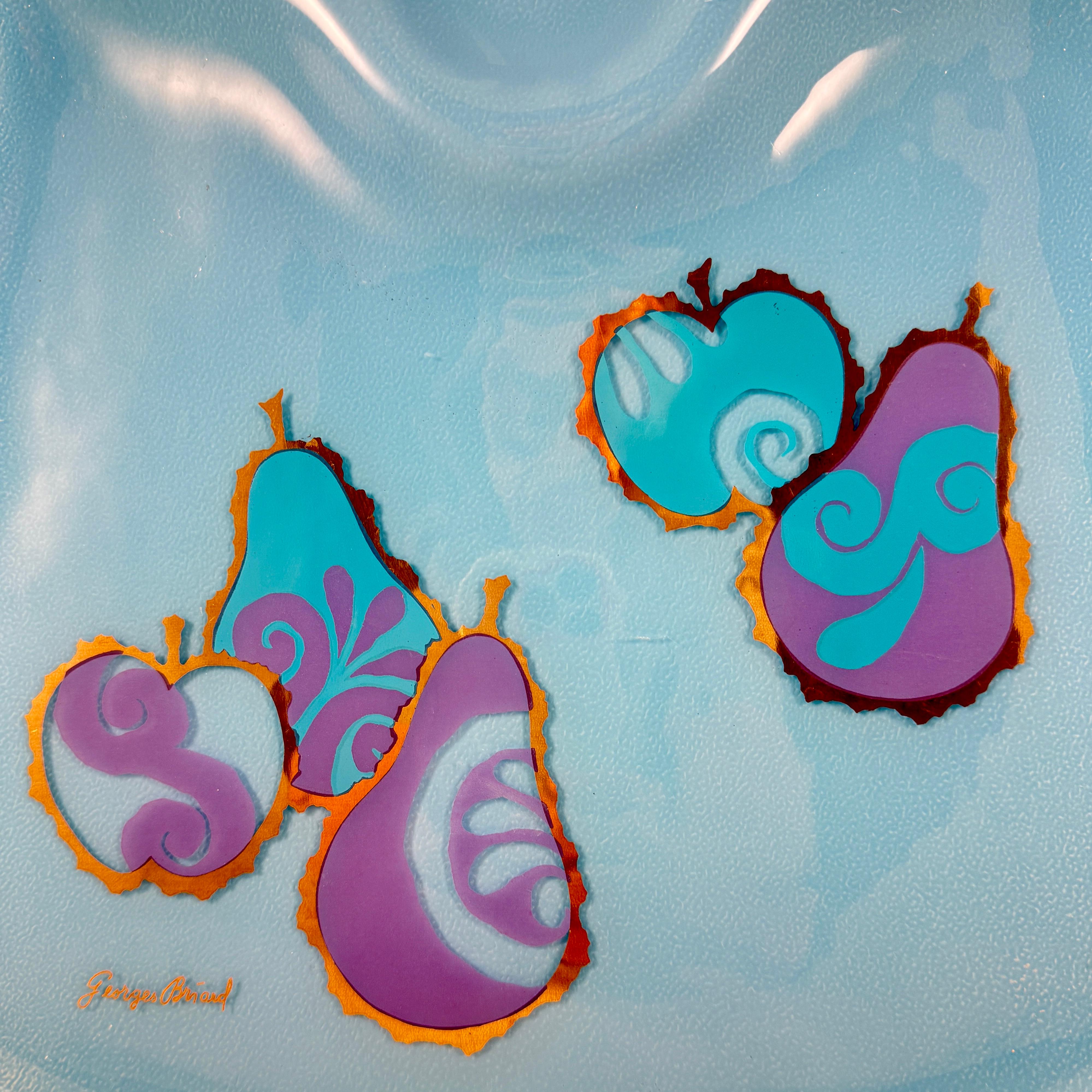 Plateau en verre Briard Peacock Blue Pageant du milieu du siècle, 1964 en vente 1