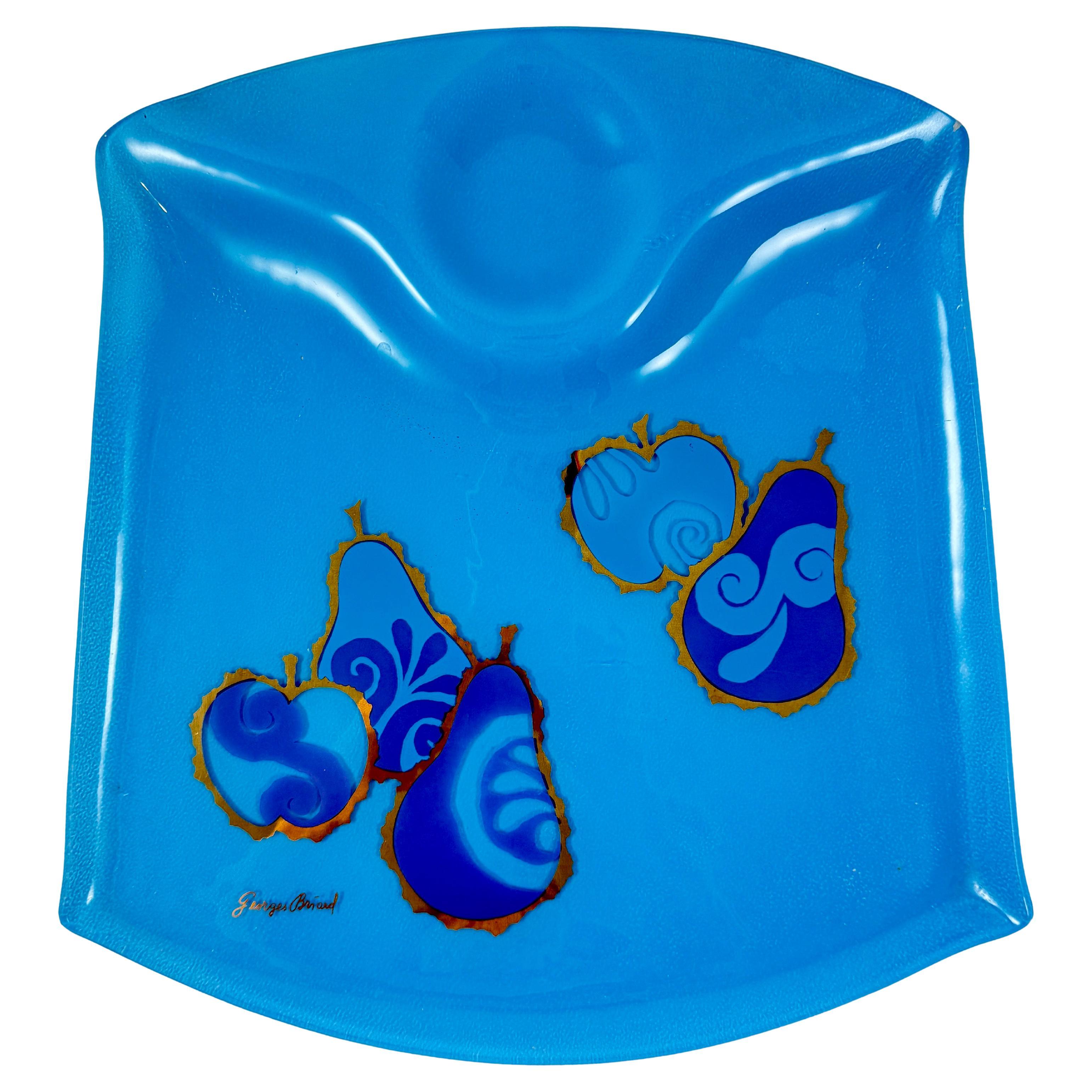 Plateau en verre Briard Peacock Blue Pageant du milieu du siècle, 1964 en vente