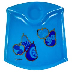 Mid-Century Briard Peacock Blue Pageant Glass Tray, 1964