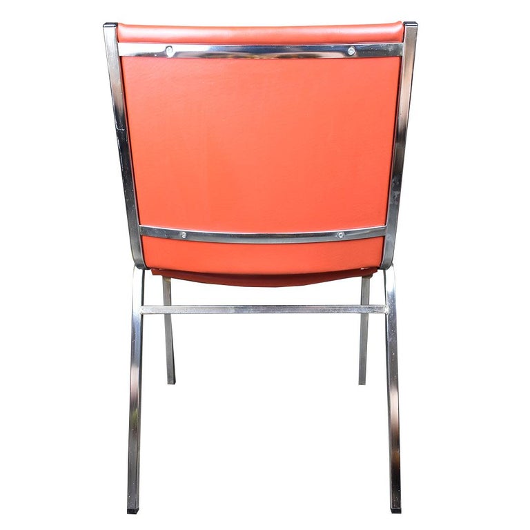 Mid-Century Modern Midcentury Bright Red Chrome Dining Chairs, Set of 8 For Sale