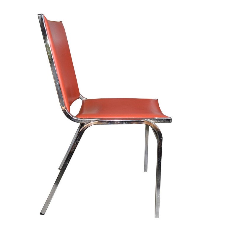 Metal Midcentury Bright Red Chrome Dining Chairs, Set of 8 For Sale