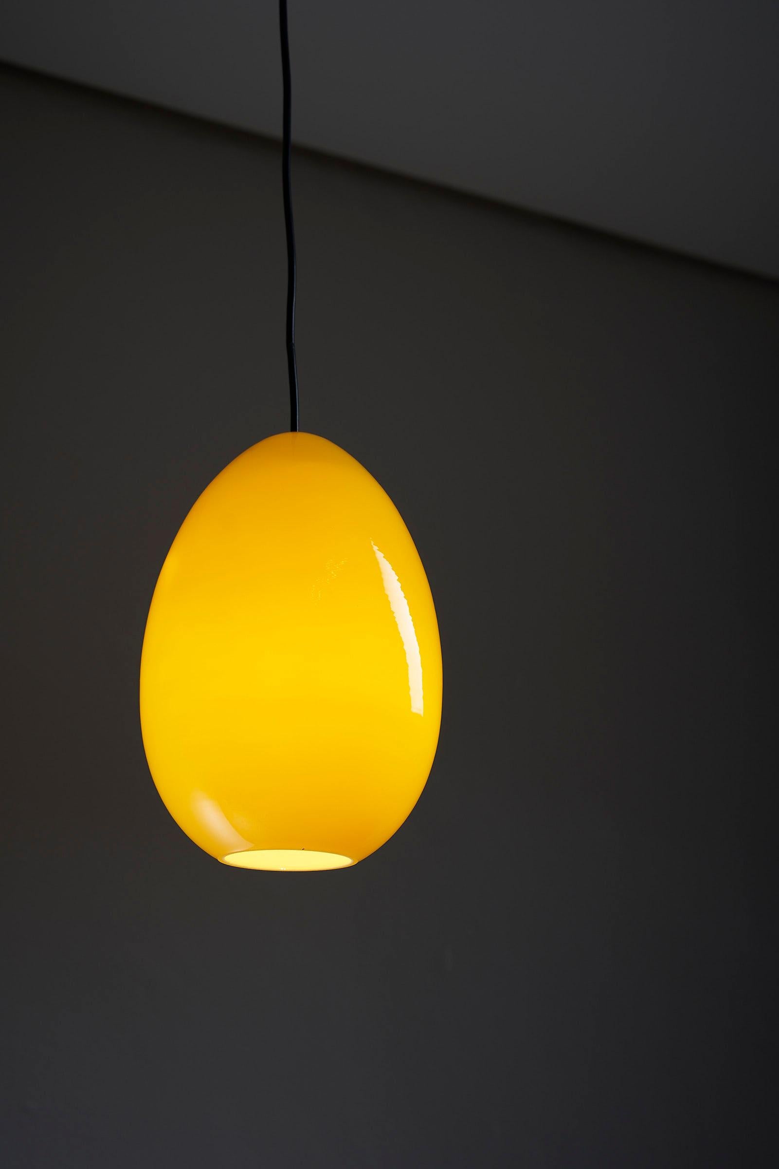 Swedish Mid Century Bright Yellow Oval Pendant by Luxus Sweden For Sale