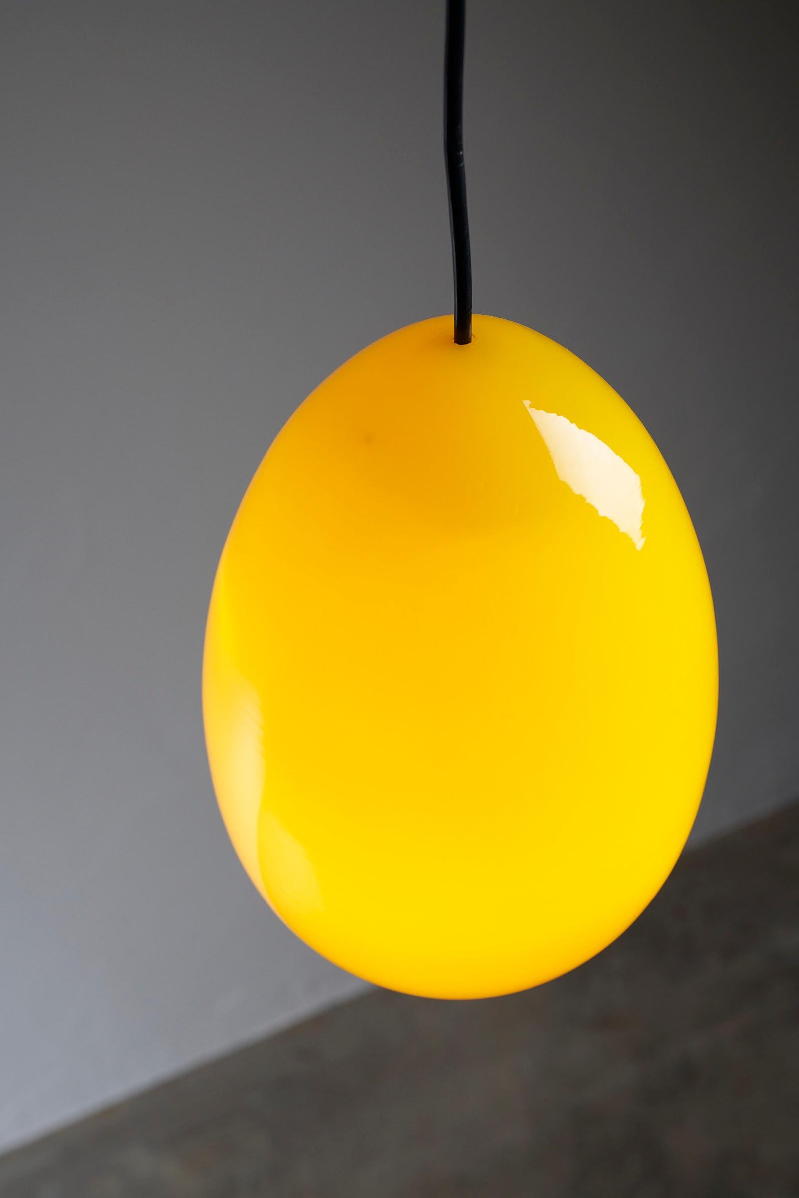 Mid Century Bright Yellow Oval Pendant by Luxus Sweden In Excellent Condition For Sale In Mortsel, BE