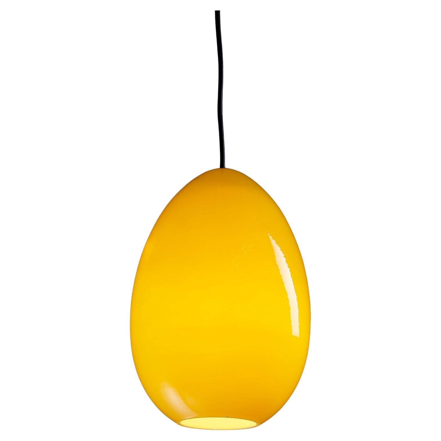 Mid Century Bright Yellow Oval Pendant by Luxus Sweden For Sale
