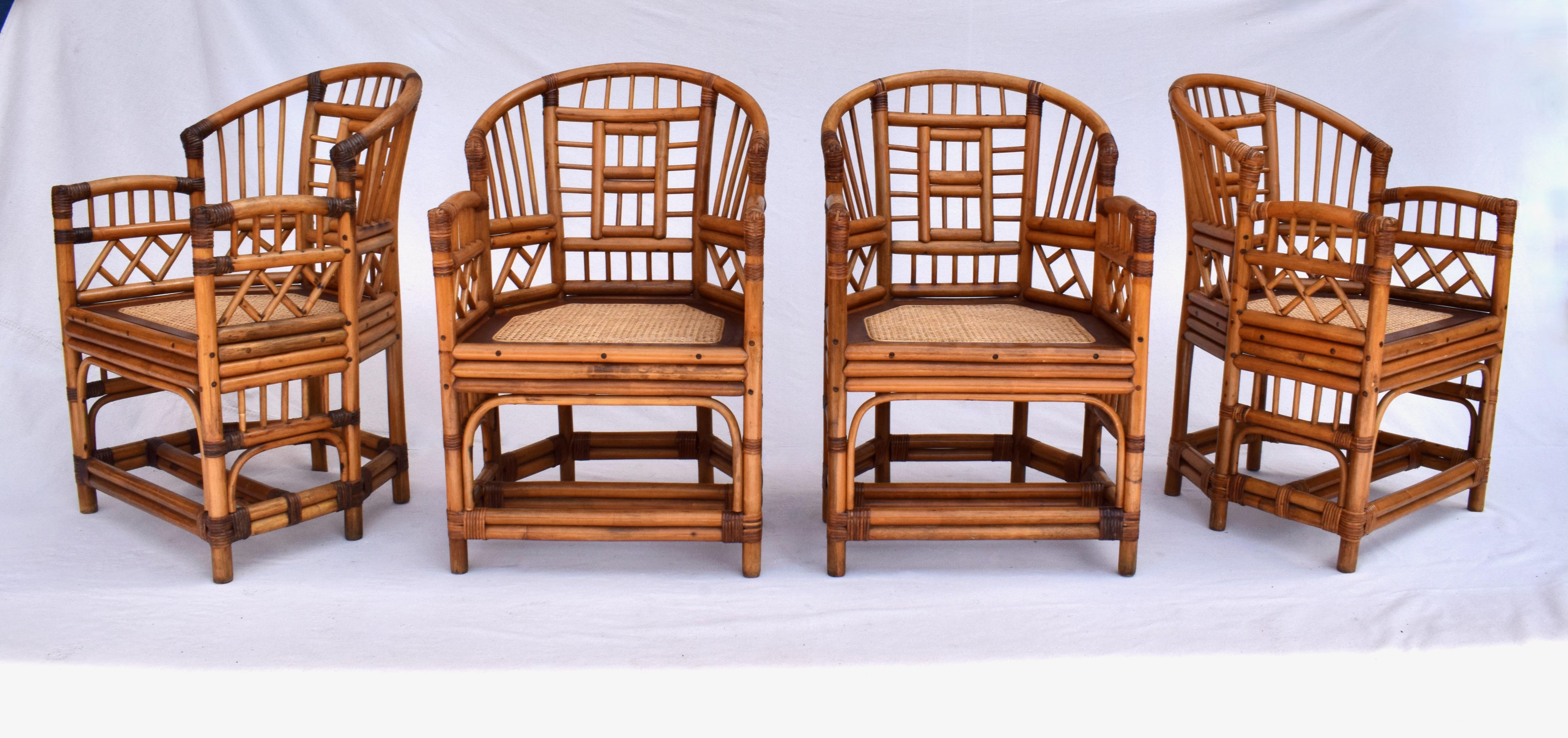 Set Of 4 Midcentury Brighton Pavilion Rattan Caned Chairs 3