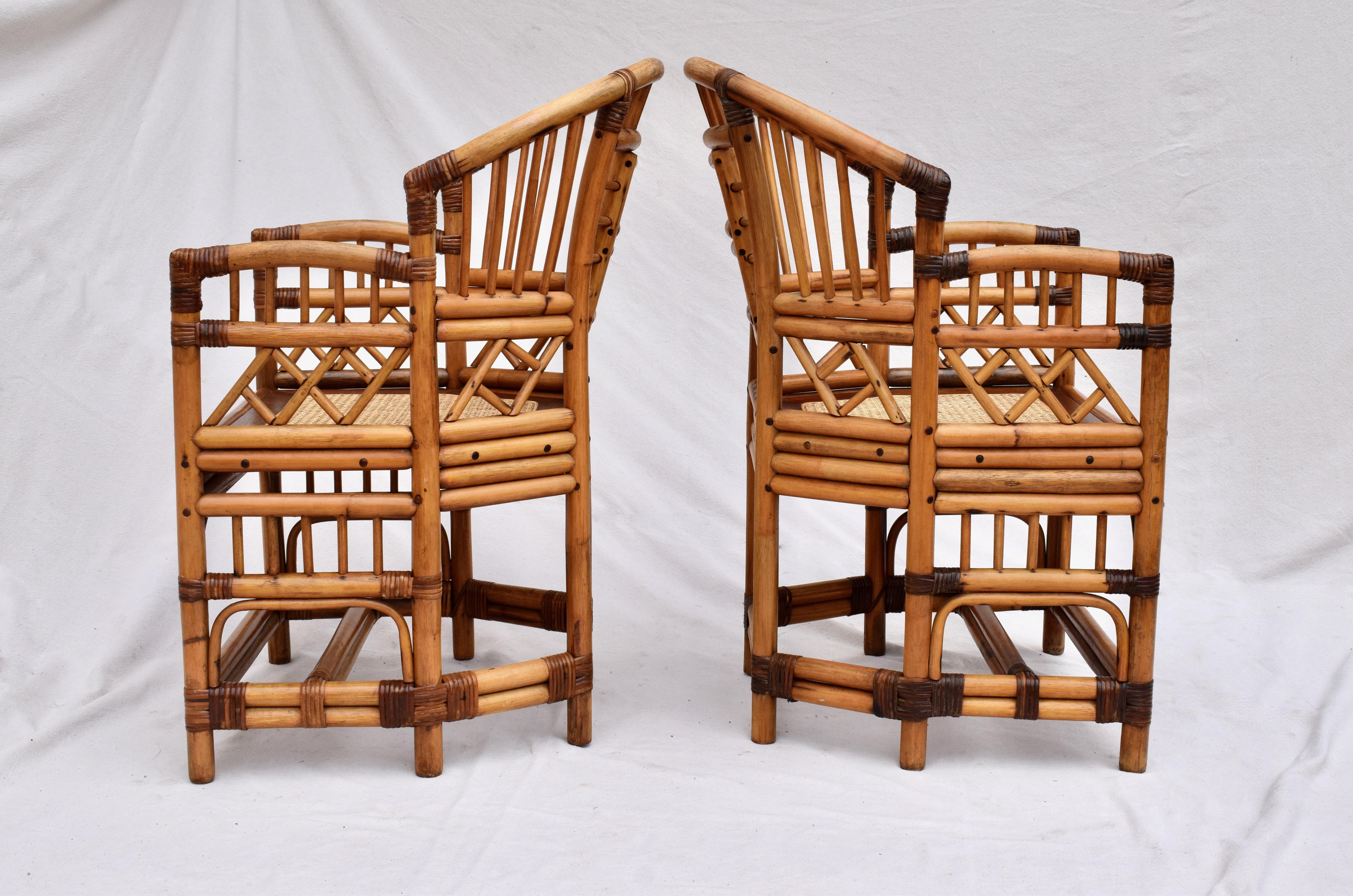 Mid-Century Modern Set Of 4 Midcentury Brighton Pavilion Rattan Caned Chairs
