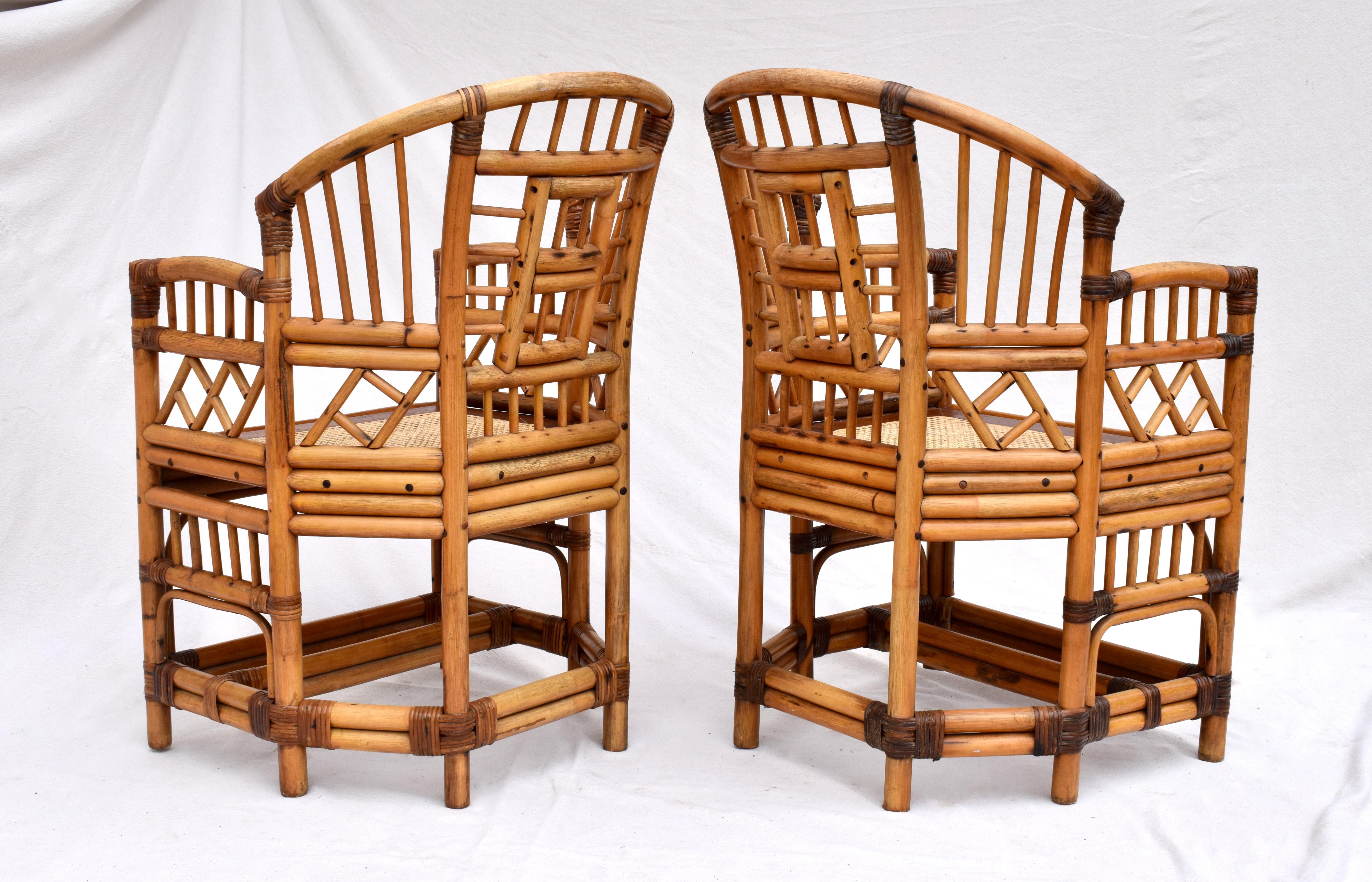 American Set Of 4 Midcentury Brighton Pavilion Rattan Caned Chairs