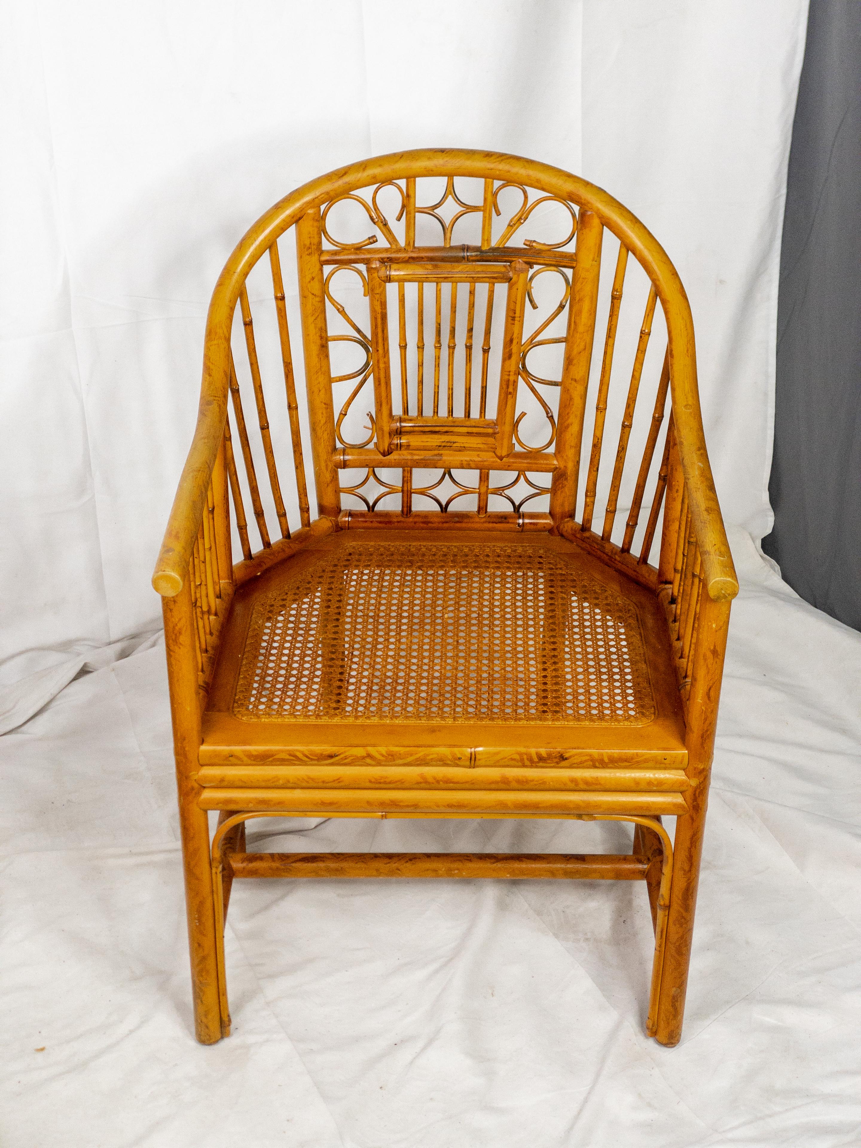 Mid-Century Modern Mid Century Brighton Pavilion Style Caned Seat Bamboo Chair For Sale