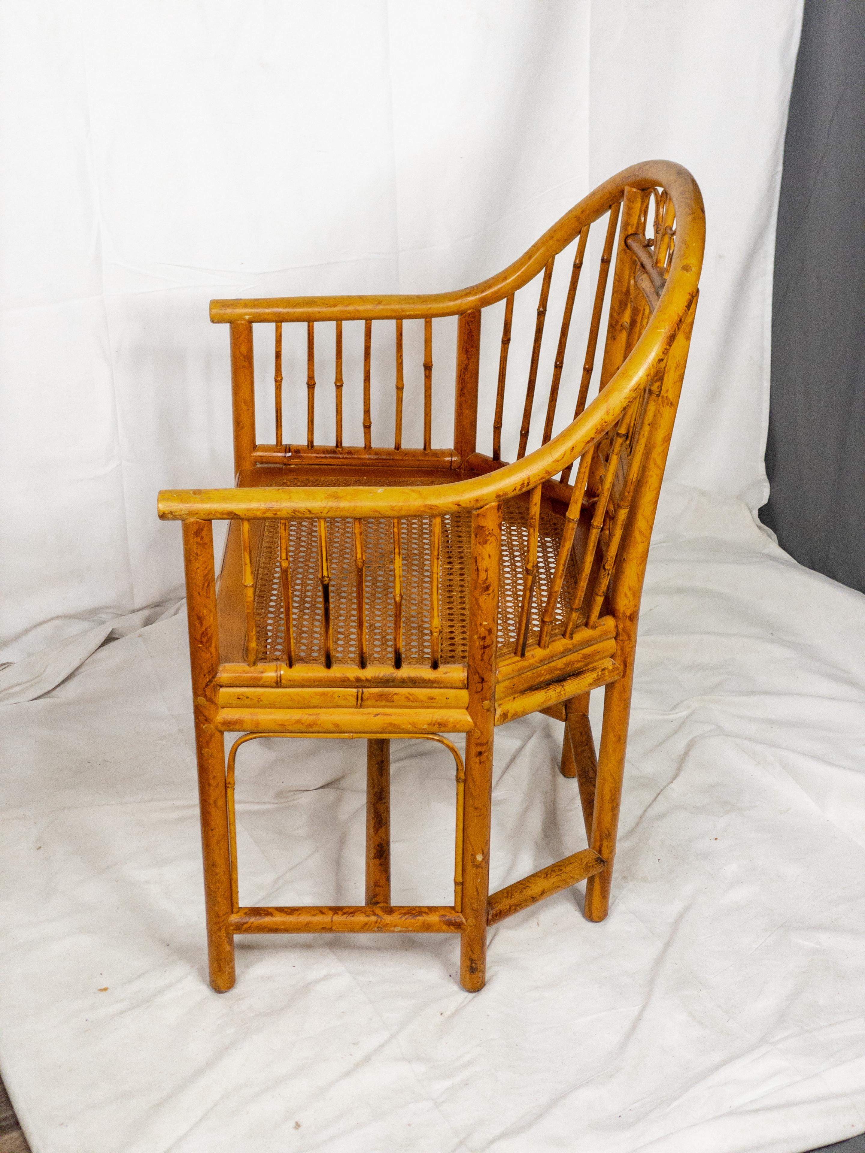 Caning Mid Century Brighton Pavilion Style Caned Seat Bamboo Chair For Sale