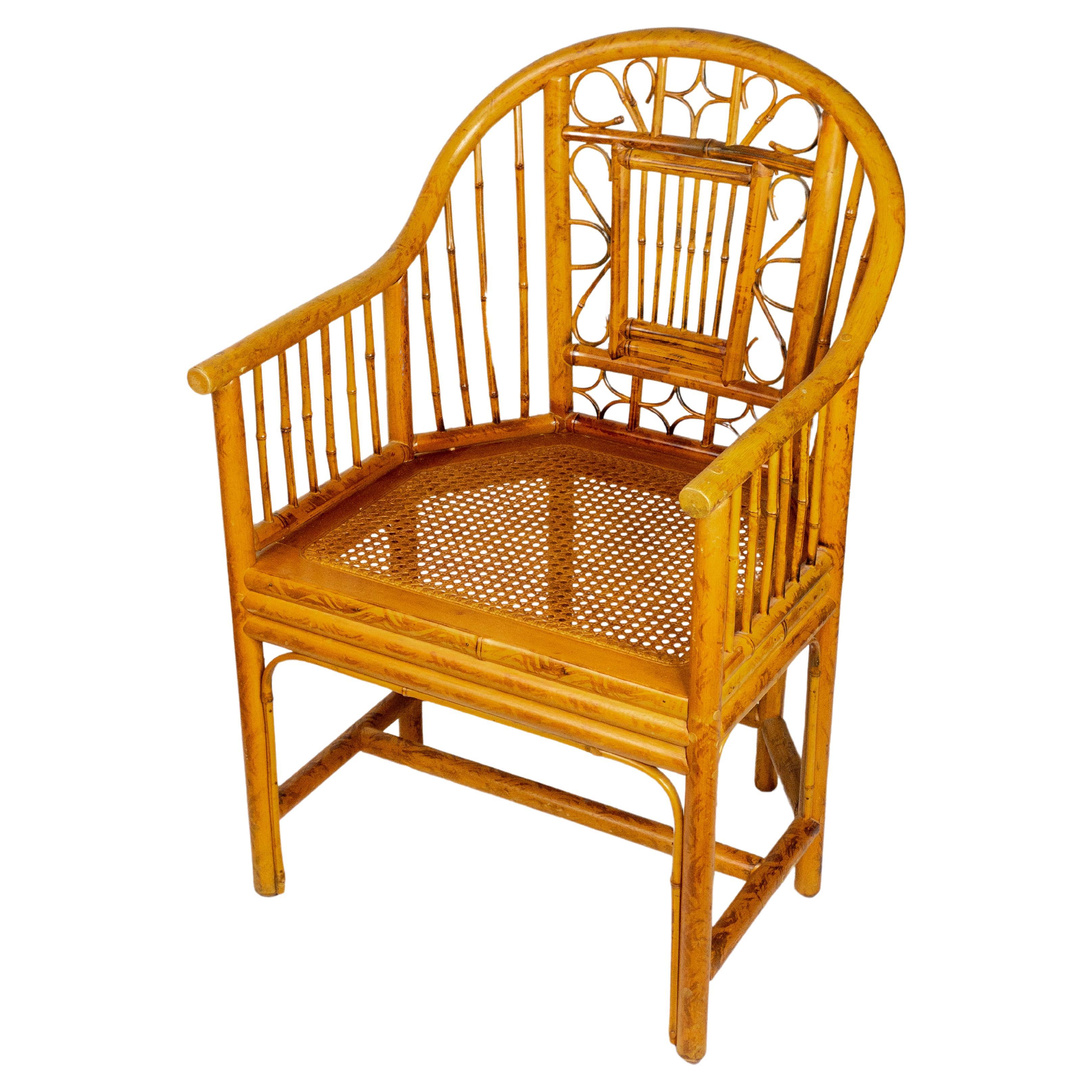 Mid Century Brighton Pavilion Style Caned Seat Bamboo Chair For Sale