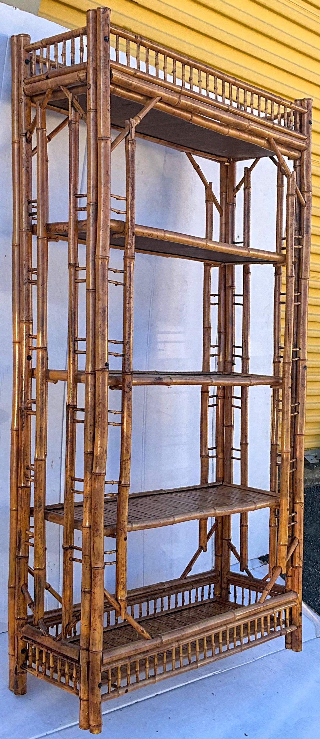 Aesthetic Movement Midcentury Brighton Style Burnt Bamboo Book Shelf / Etagere