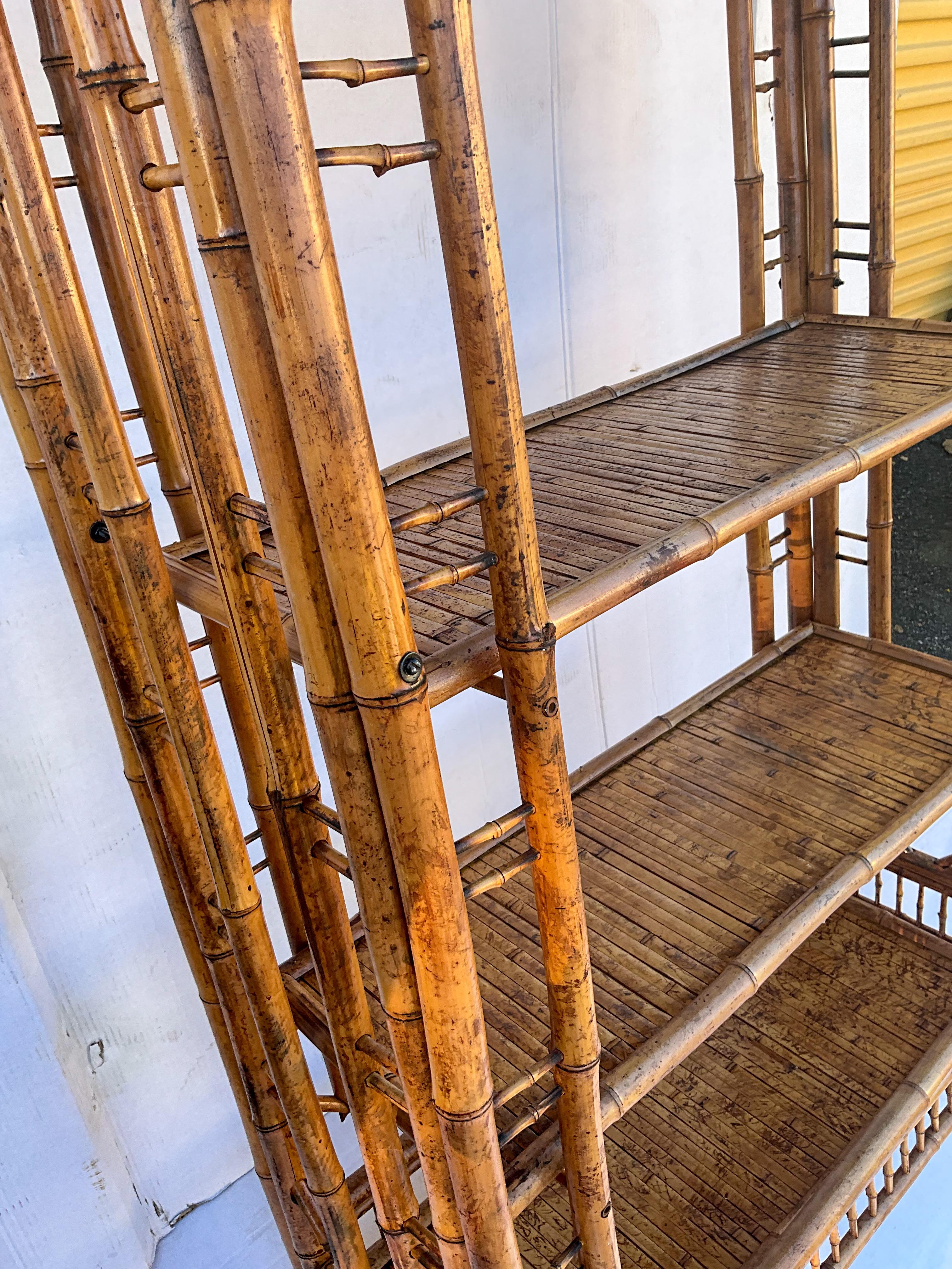Unknown Midcentury Brighton Style Burnt Bamboo Book Shelf / Etagere