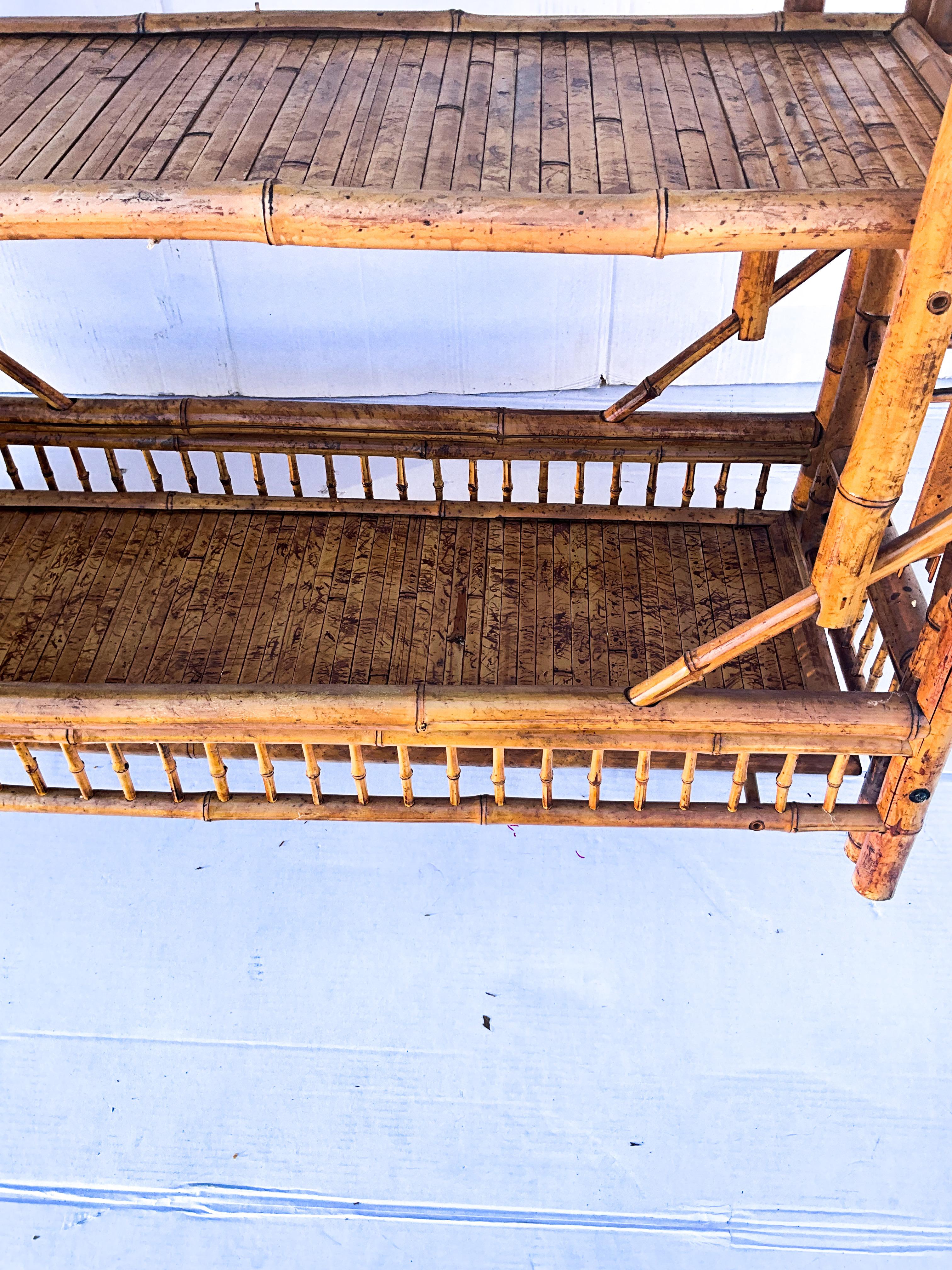 Midcentury Brighton Style Burnt Bamboo Book Shelf / Etagere In Good Condition In Kennesaw, GA
