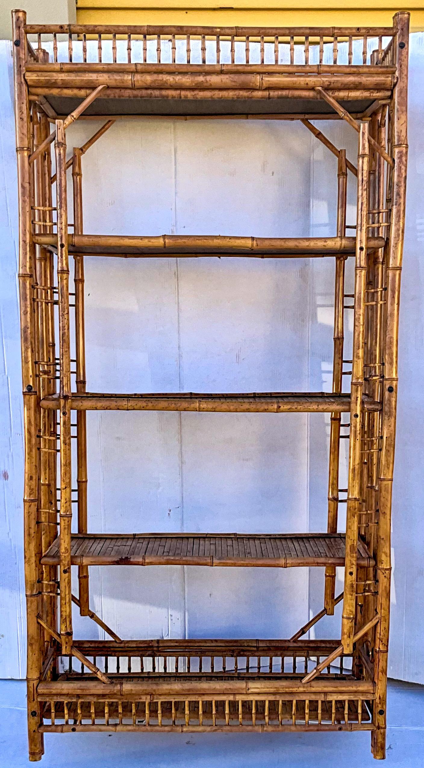 20th Century Midcentury Brighton Style Burnt Bamboo Book Shelf / Etagere
