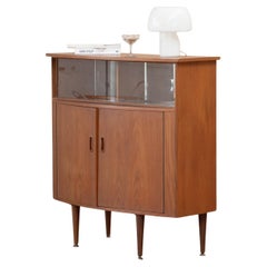 Mid Century British 1960s curved teak cocktail cabinet, space age