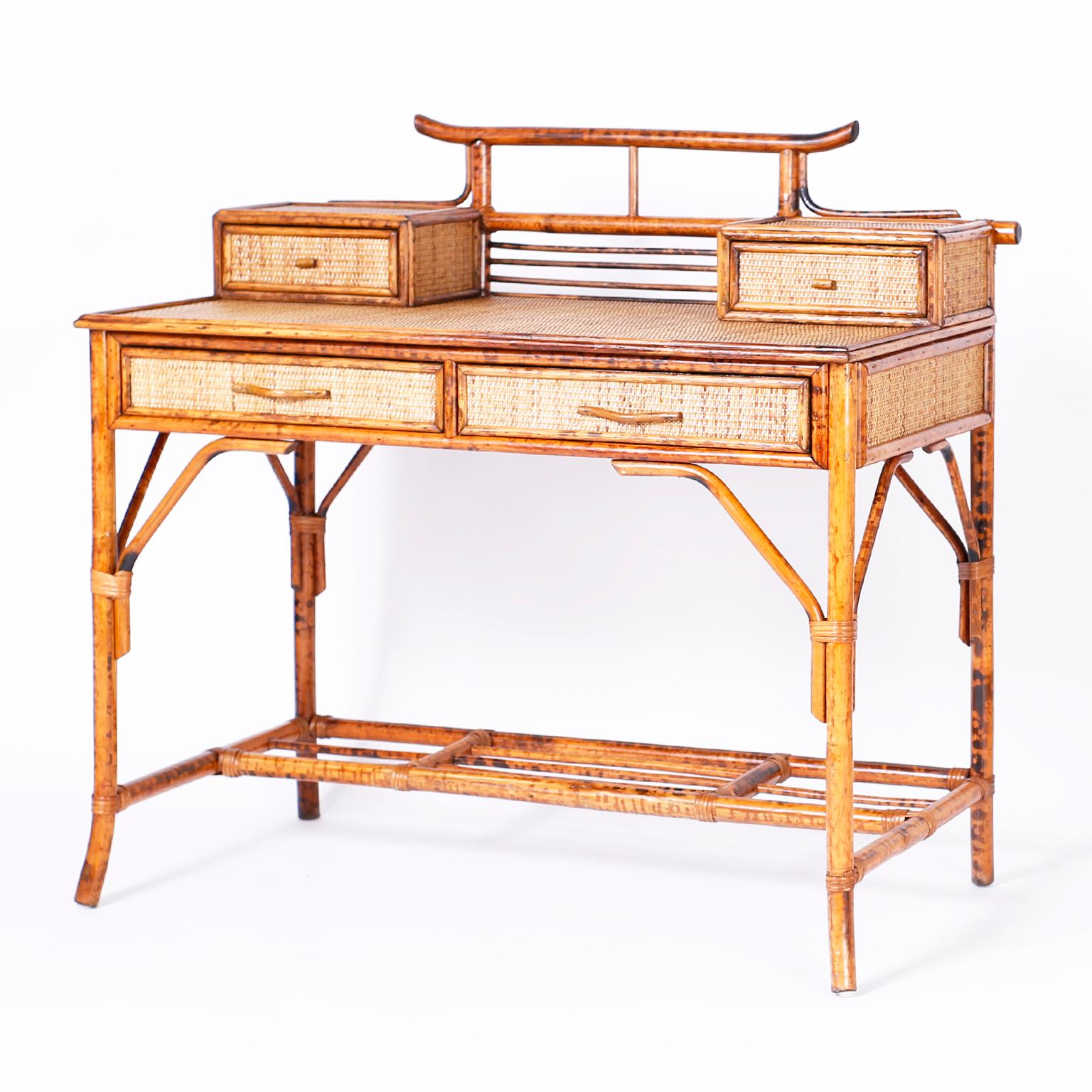 Midcentury British Colonial Bamboo and Grasscloth Desk 3