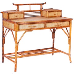 Midcentury British Colonial Bamboo and Grasscloth Desk