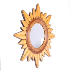 Mid Century British Colonial Bamboo and Reed Sun Burst Wall Mirror