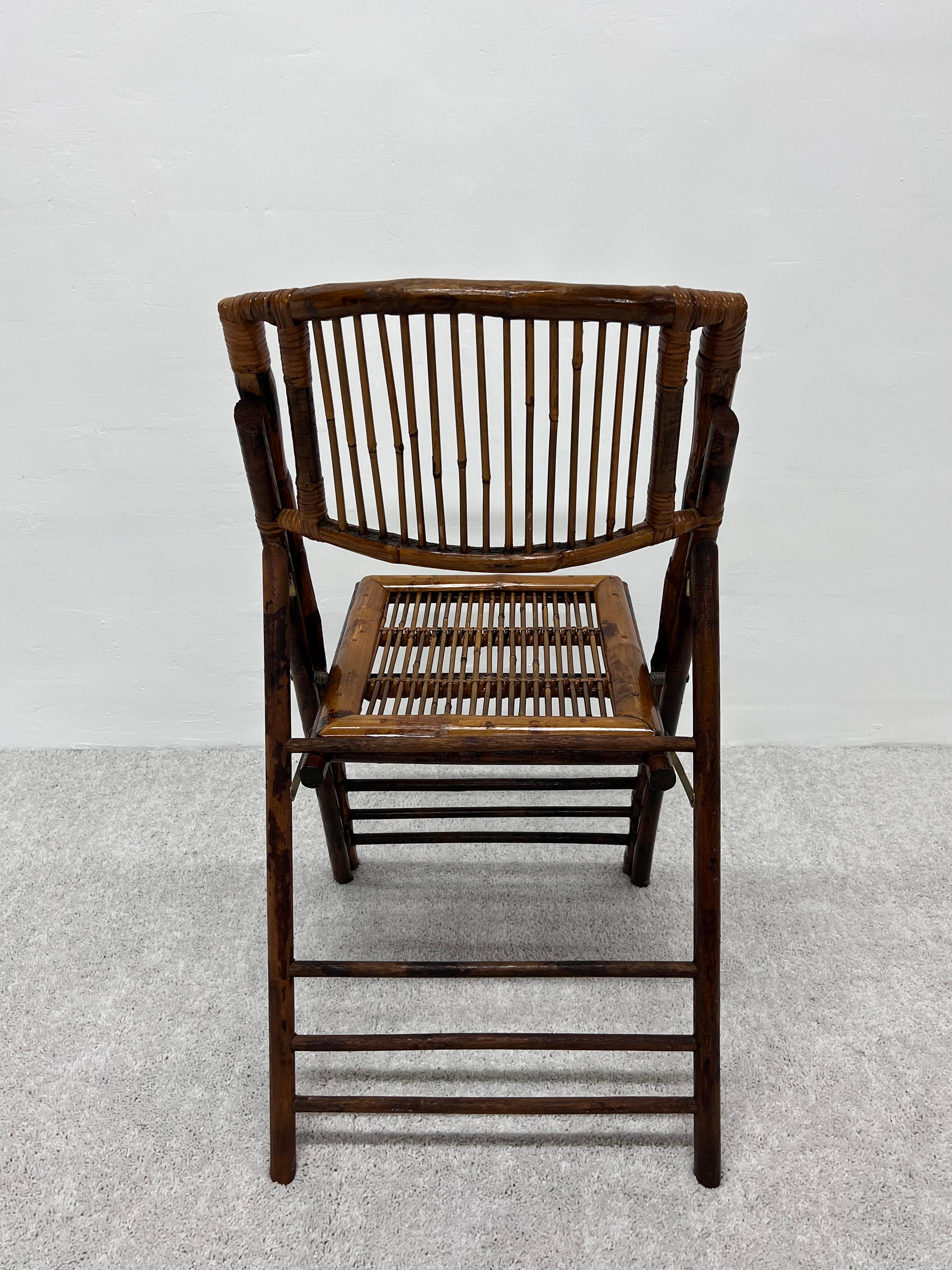 Mid-Century British Colonial Style Bamboo Folding Chairs, Set of Four 3