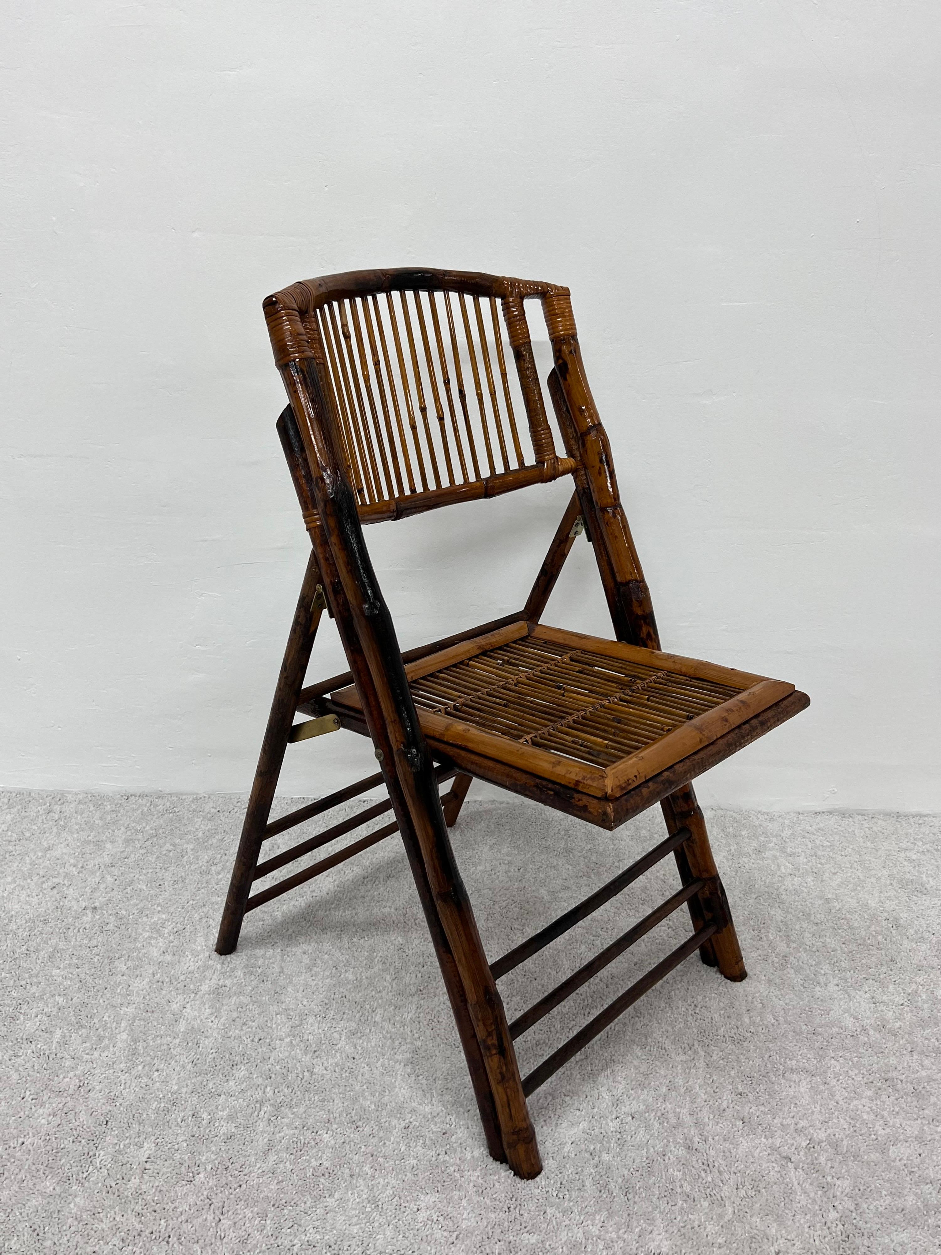 Mid-Century British Colonial Style Bamboo Folding Chairs, Set of Four 1