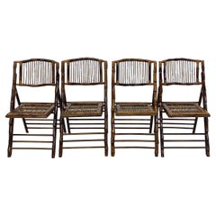 Vintage Mid-Century British Colonial Style Bamboo Folding Chairs, Set of Four