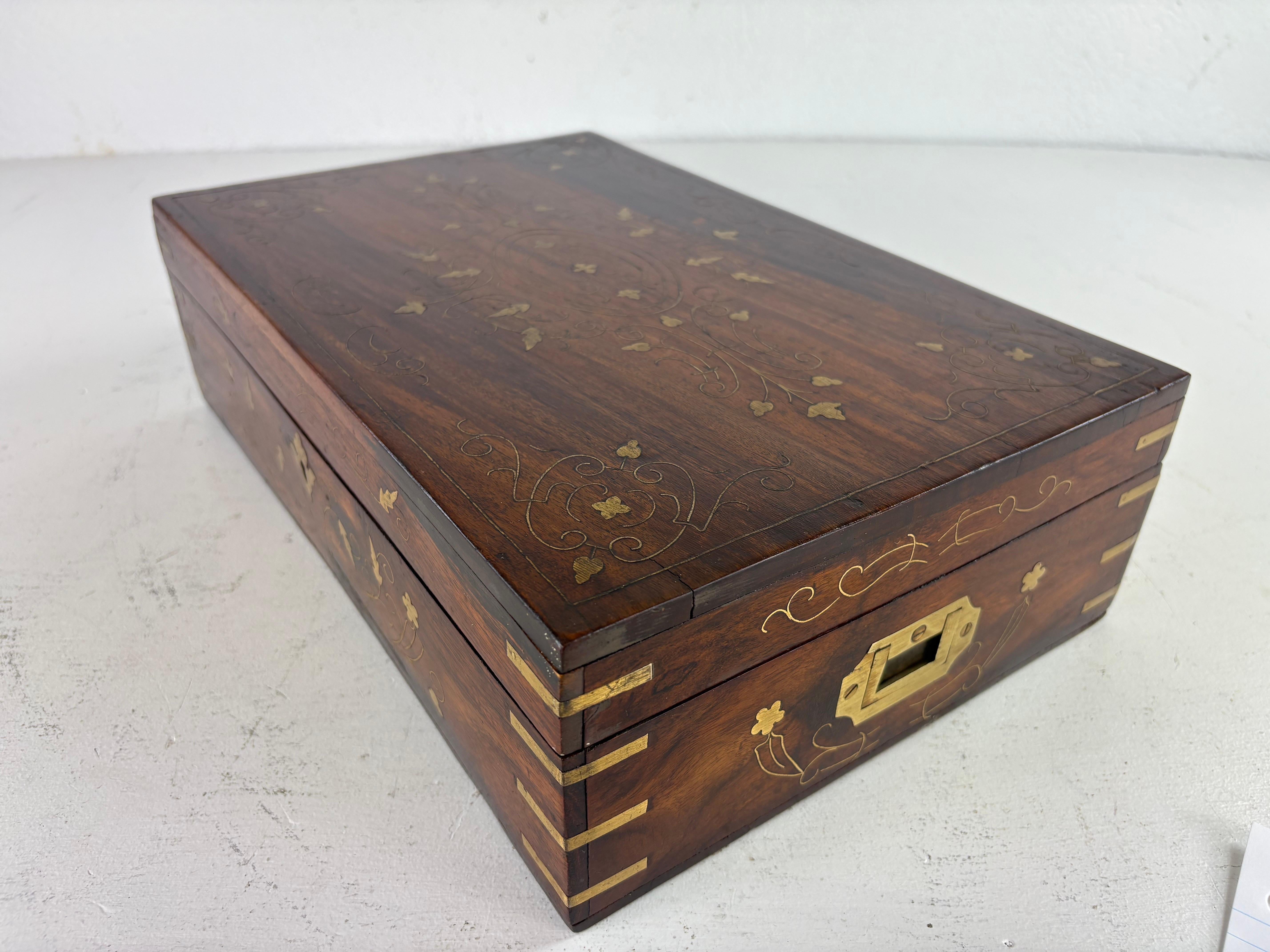 Mid-century British colonial style brass and mahogany dresser box For ...