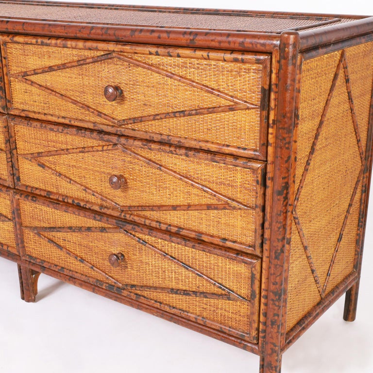 Mid Century British Colonial Style Faux Bamboo Chest of Drawers or