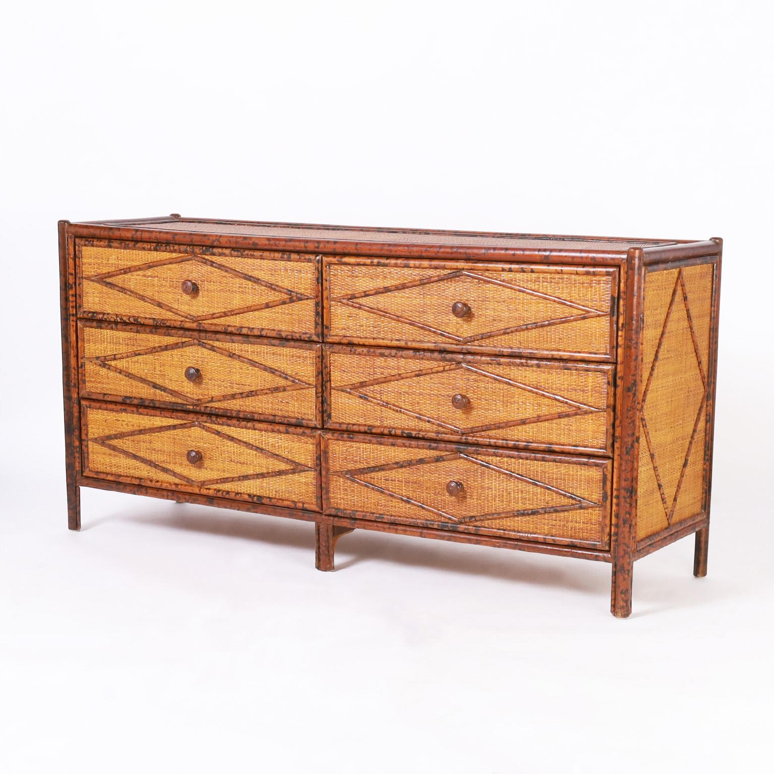 Bamboo and Cane British Colonial Style Dresser or Drawers at 1stDibs