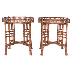 Mid Century British Colonial Style Faux Bamboo End Tables or Stands