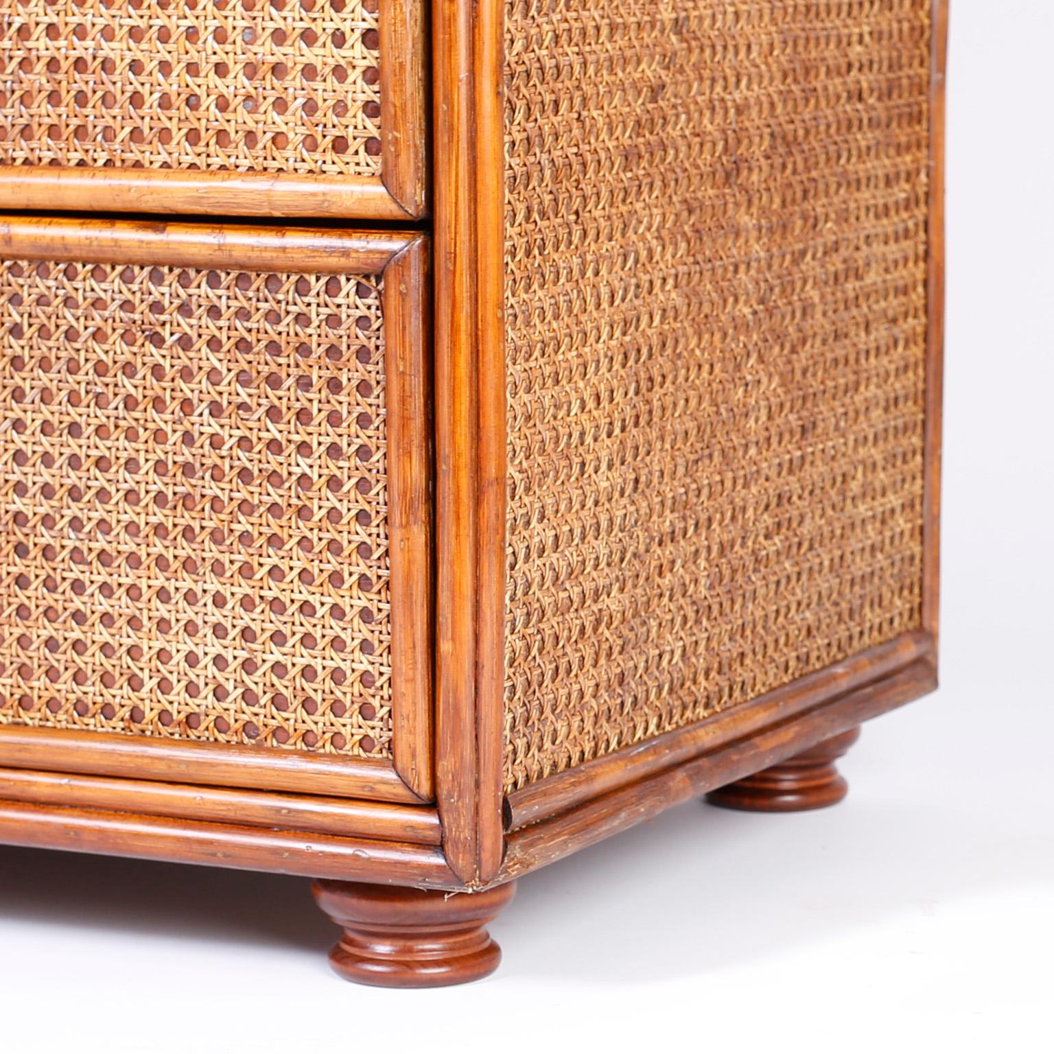 Hand-Woven Midcentury British Colonial Style Rattan and Caned Chest of Drawers