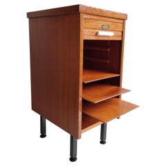 Mid Century British Tambour Walnut Filing Cabinet Sidetable by Hunts 70s