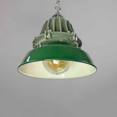 Mid-Century British Walsall Flameproof Ceiling Light with Green Enamel Shade