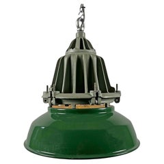 Mid-Century British Walsall Flameproof Ceiling Light with Green Enamel Shade