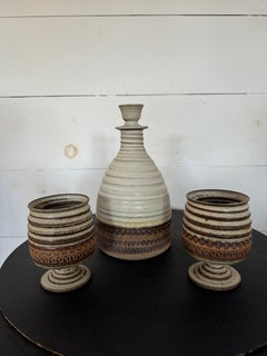Carafe et tasses en grès de Broadstairs Pottery du milieu du siècle dernier