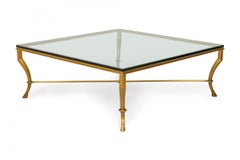 Mid-Century Bronze and Clear Glass Hoof Foot Coffee / Cocktail Table
