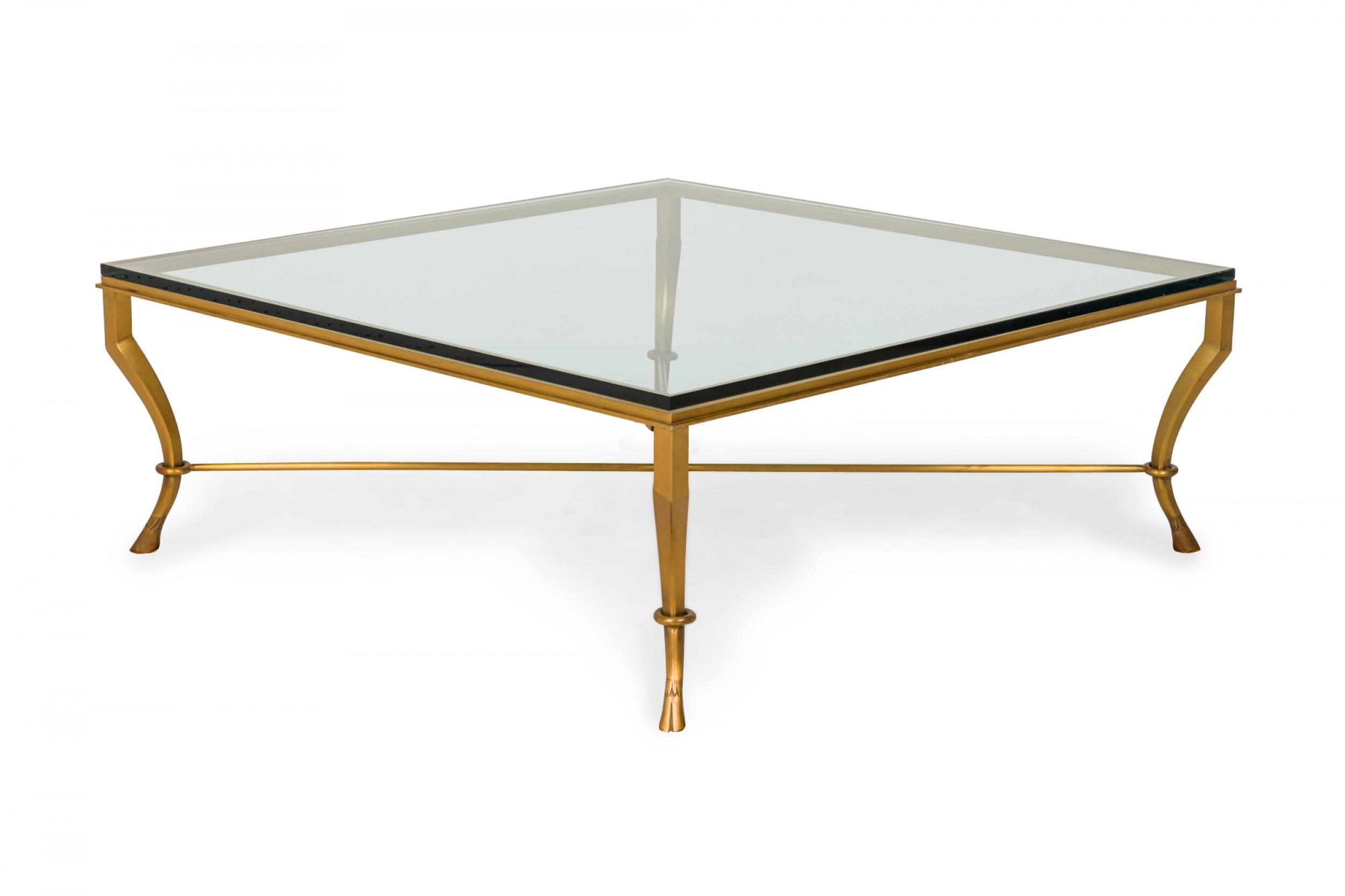 Mid-Century Bronze and Clear Glass Hoof Foot Coffee / Cocktail Table In Good Condition For Sale In New York, NY