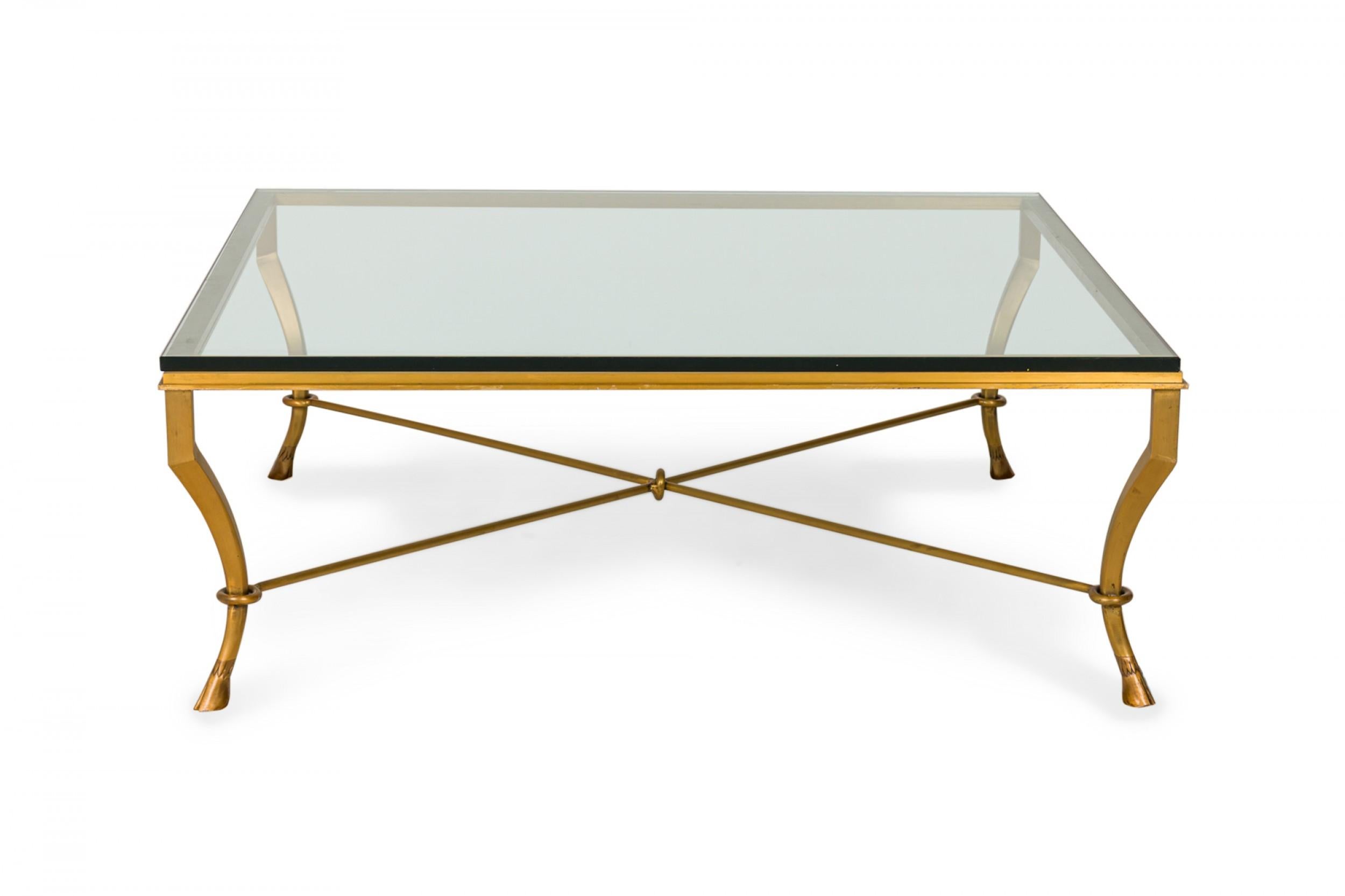 20th Century Mid-Century Bronze and Clear Glass Hoof Foot Coffee / Cocktail Table For Sale