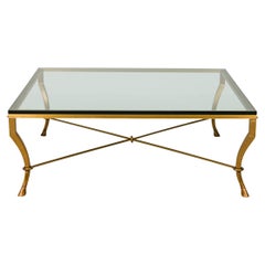 Mid-Century Bronze and Clear Glass Hoof Foot Coffee / Cocktail Table