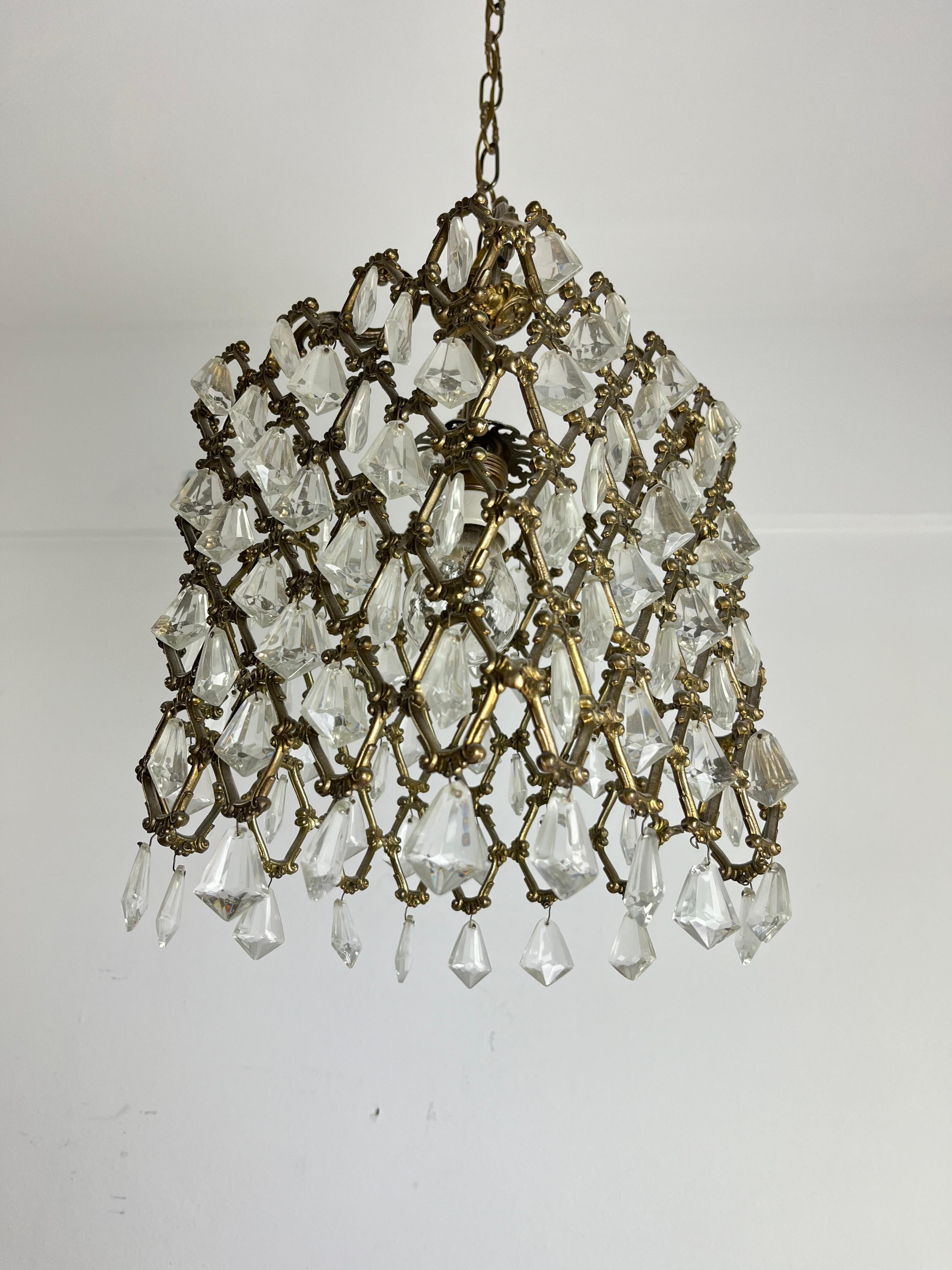 Mid-20th Century Mid-Century Bronze And Crystal Chandelier Attributed To Maison Baguès  1940s For Sale