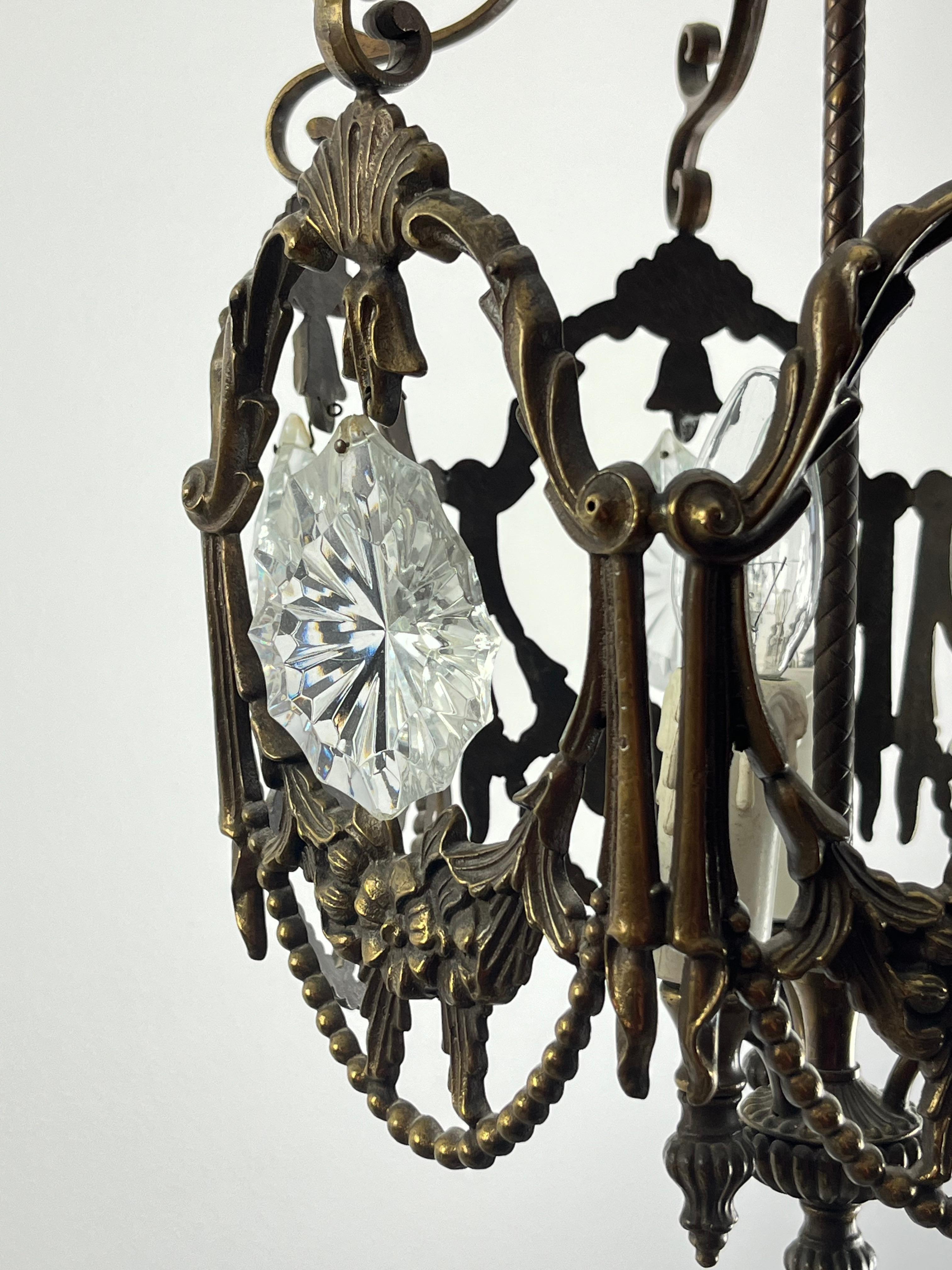 Mid-20th Century Mid-Century Bronze And Crystal Chandelier Attributed To Maison Baguès  1940s For Sale