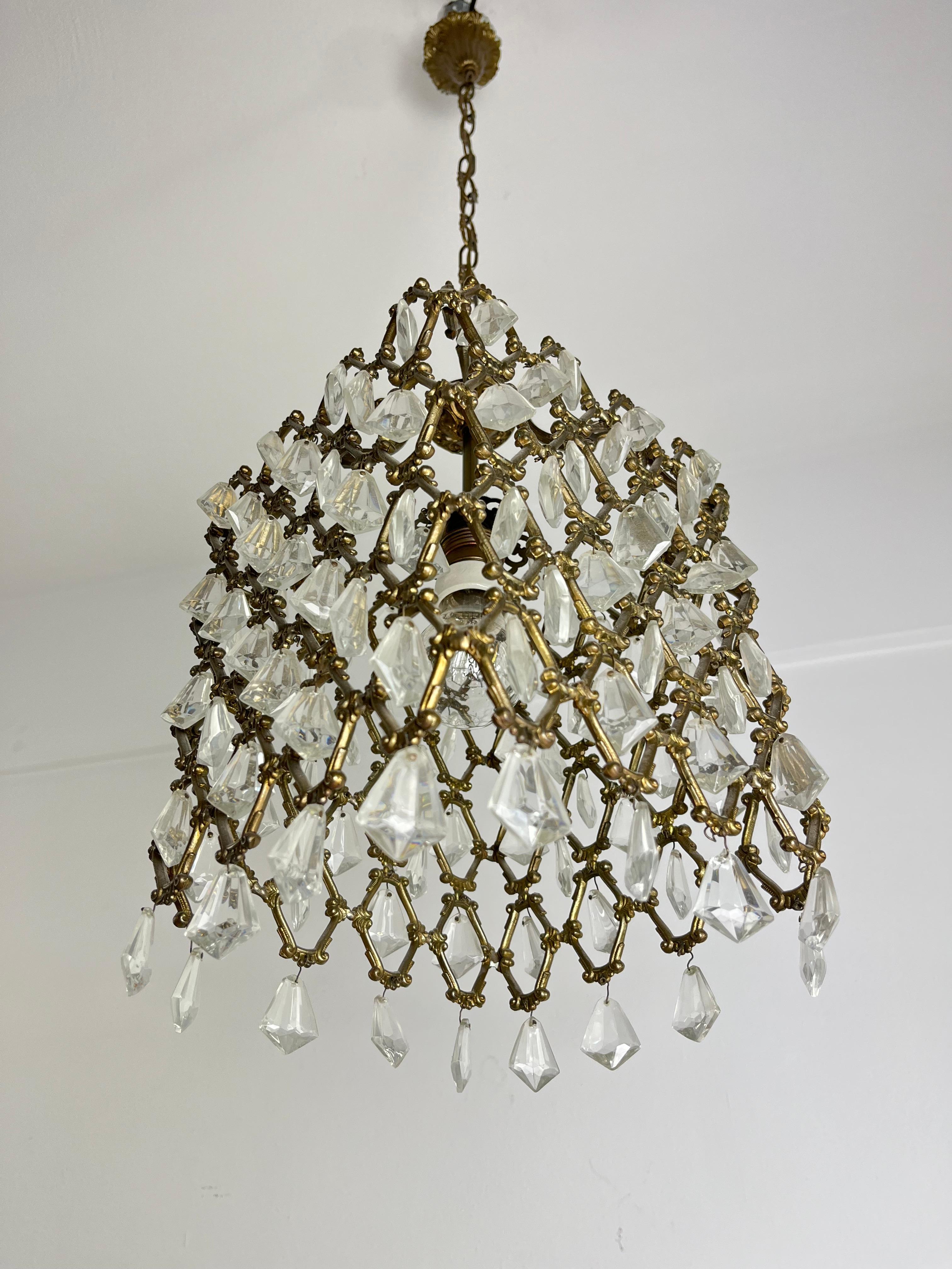 Mid-Century Bronze And Crystal Chandelier Attributed To Maison Baguès  1940s For Sale 1