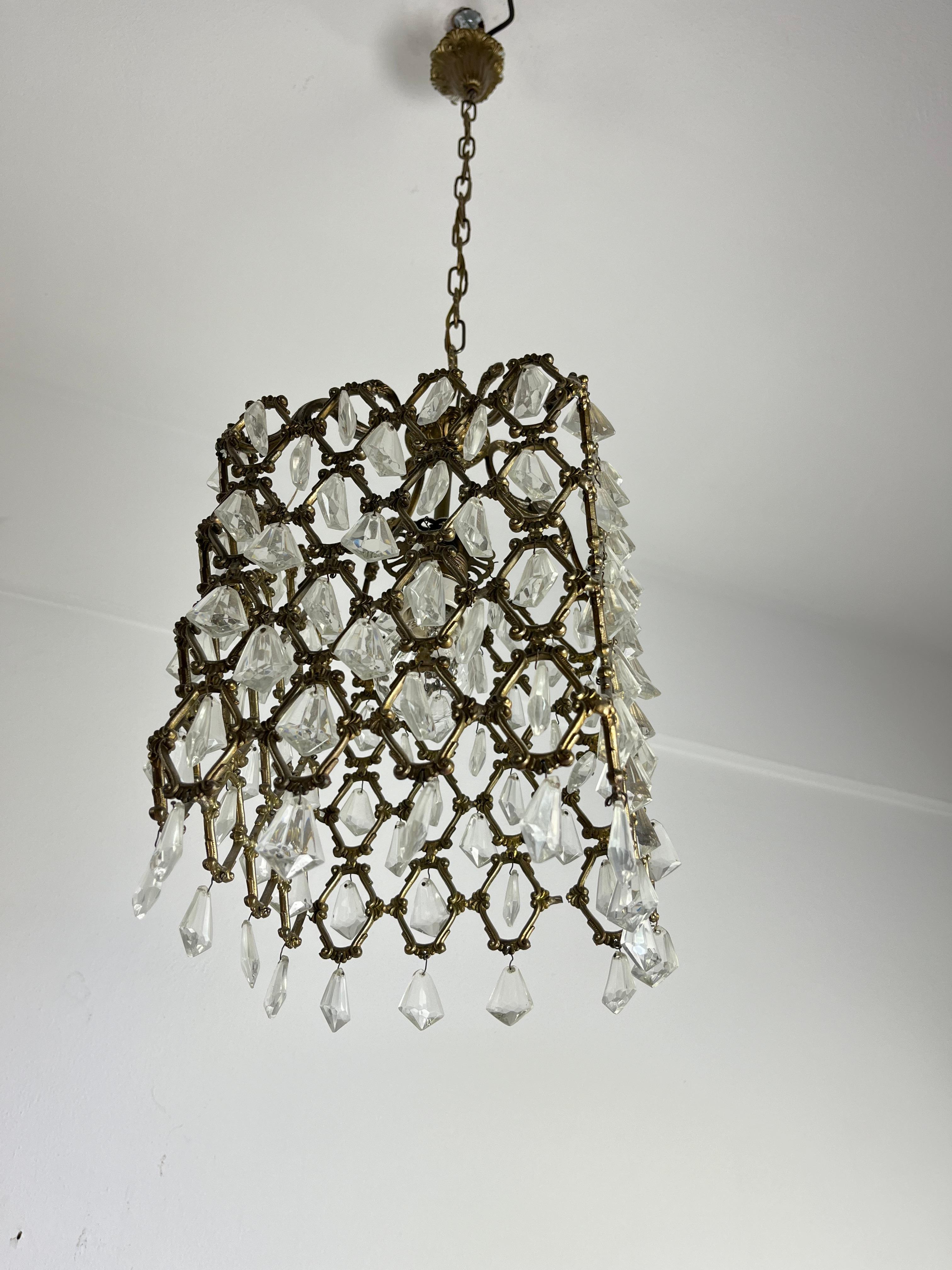 Mid-Century Bronze And Crystal Chandelier Attributed To Maison Baguès  1940s For Sale 2