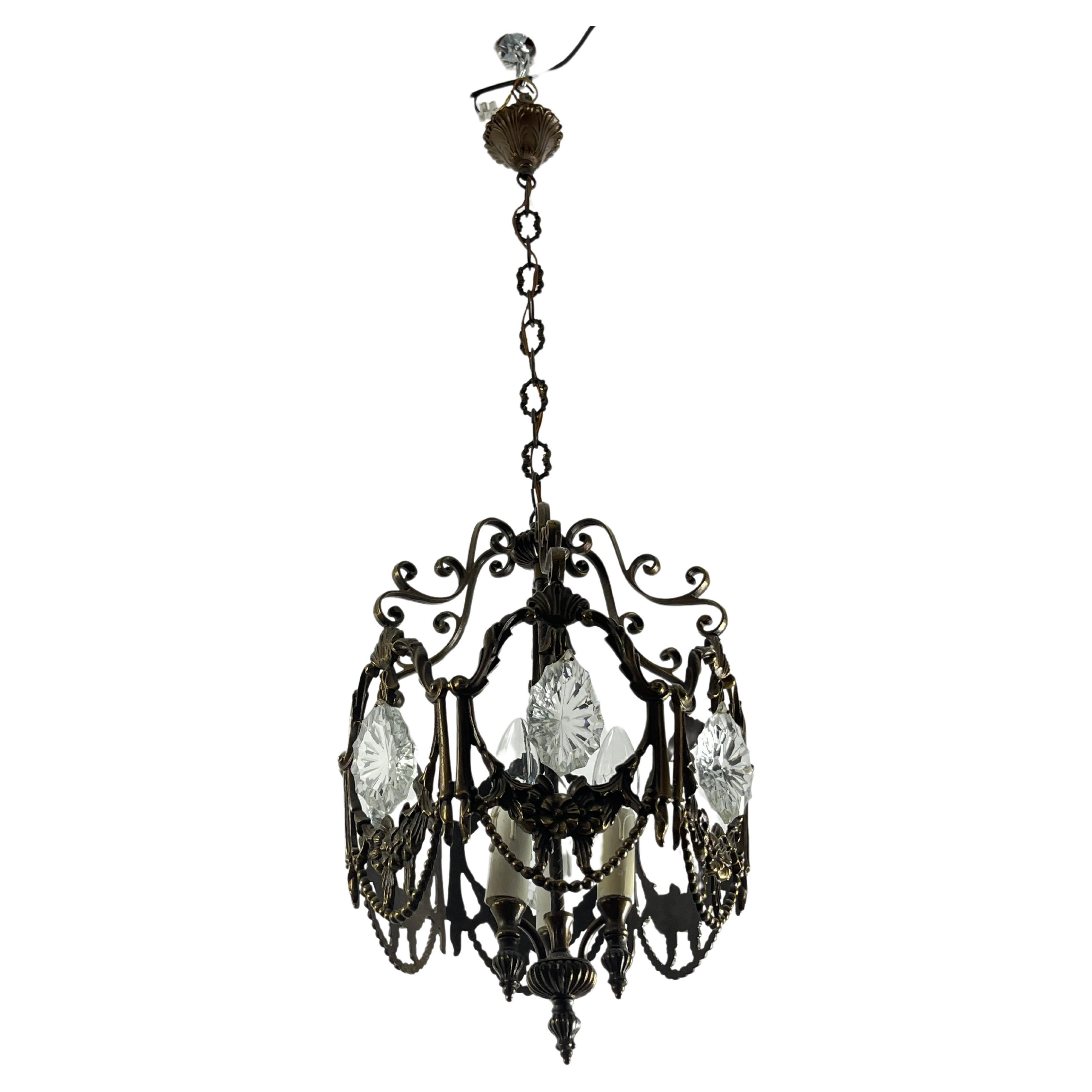 Mid-Century Bronze And Crystal Chandelier Attributed To Maison Baguès  1940s For Sale
